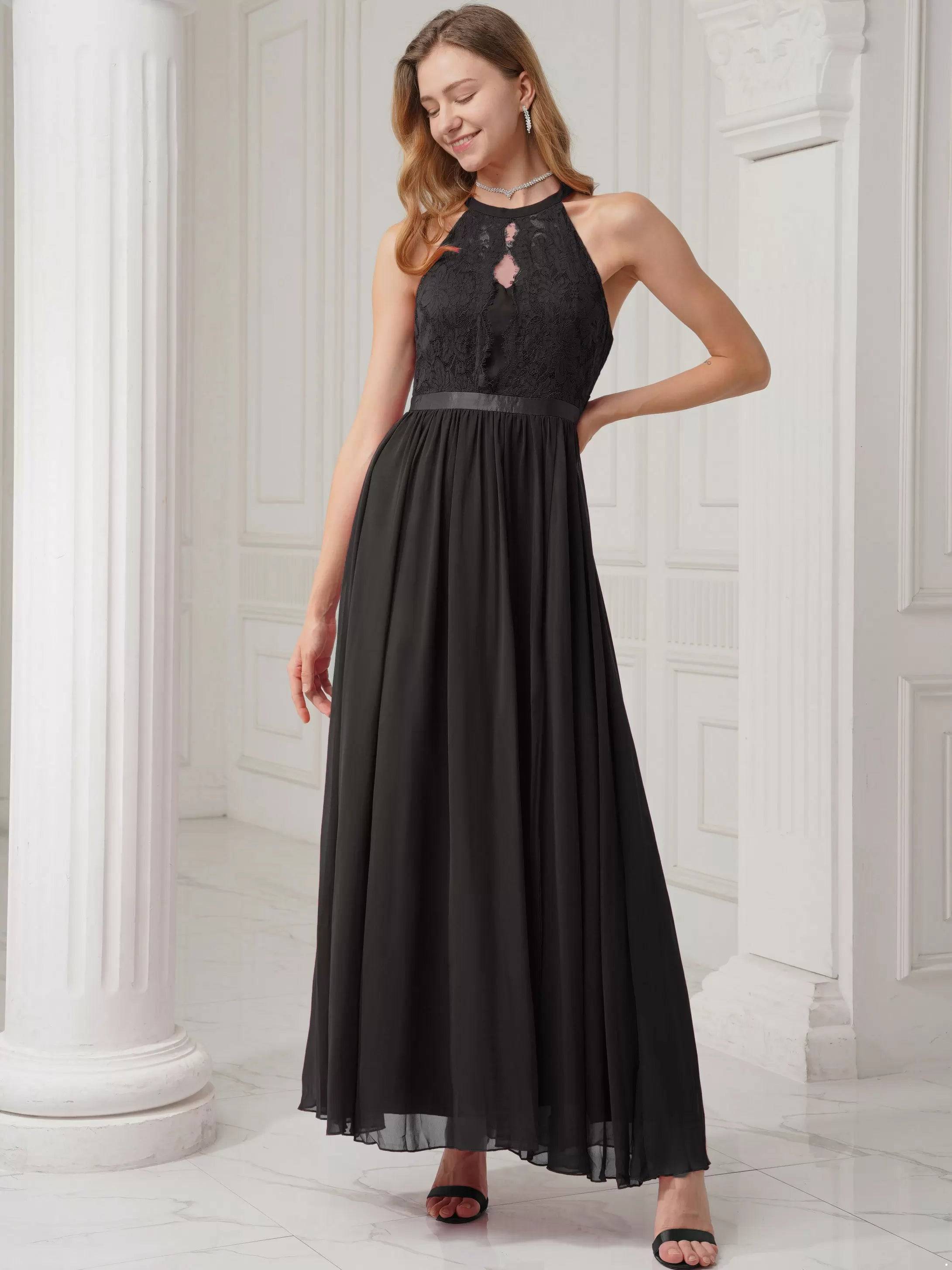 Women Built-in Bra Side Split Floor Length Bridesmaid Dress