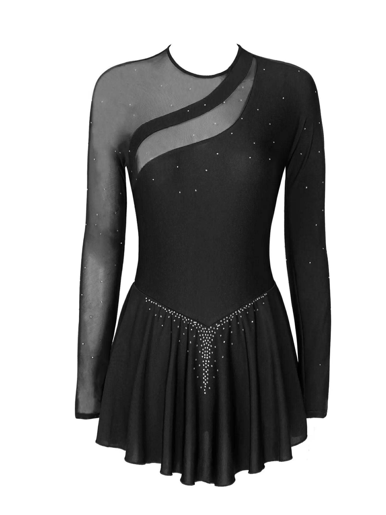 Women Long Sleeves Figure Skating Mini Dress