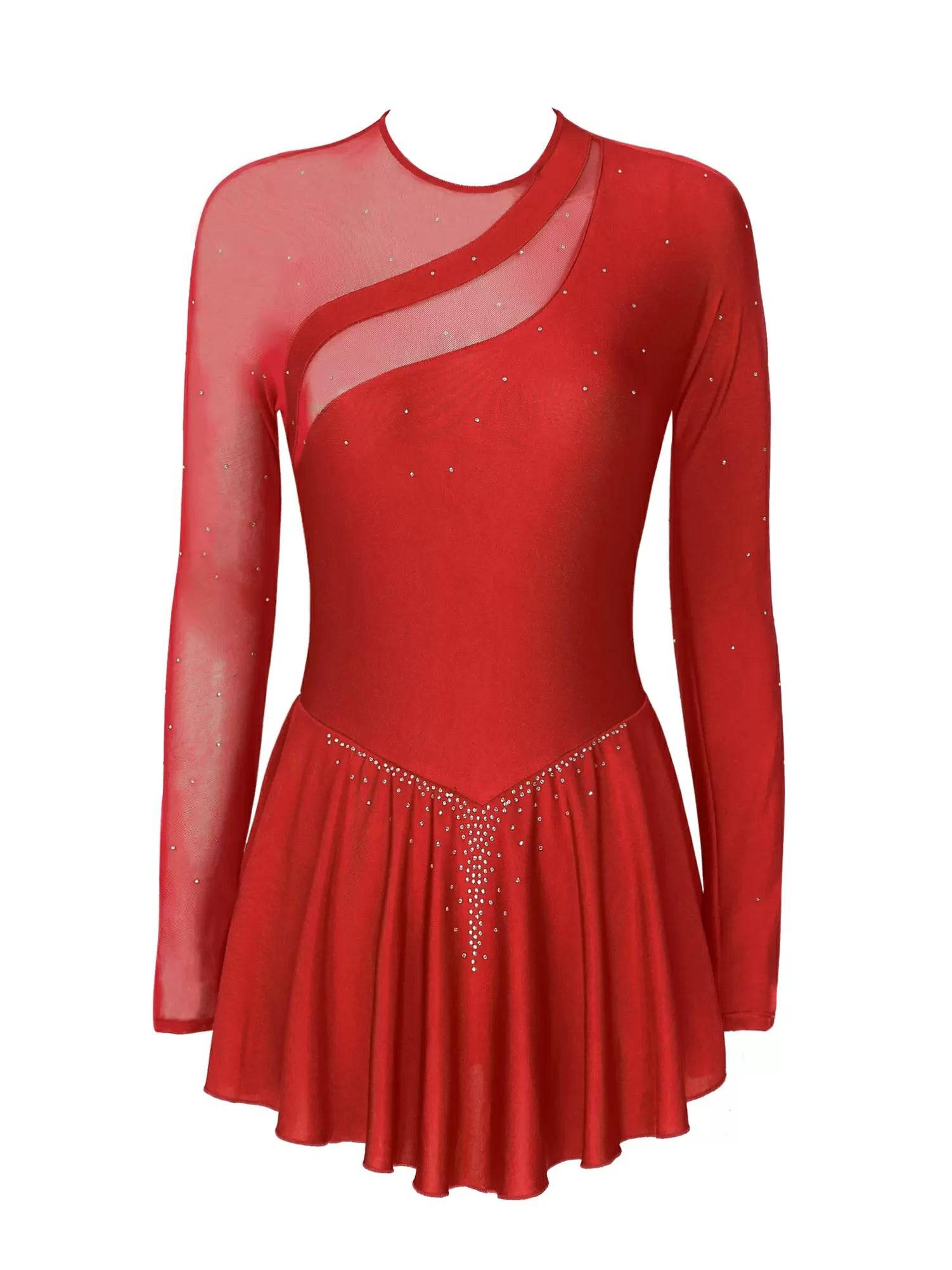 Women Long Sleeves Figure Skating Mini Dress