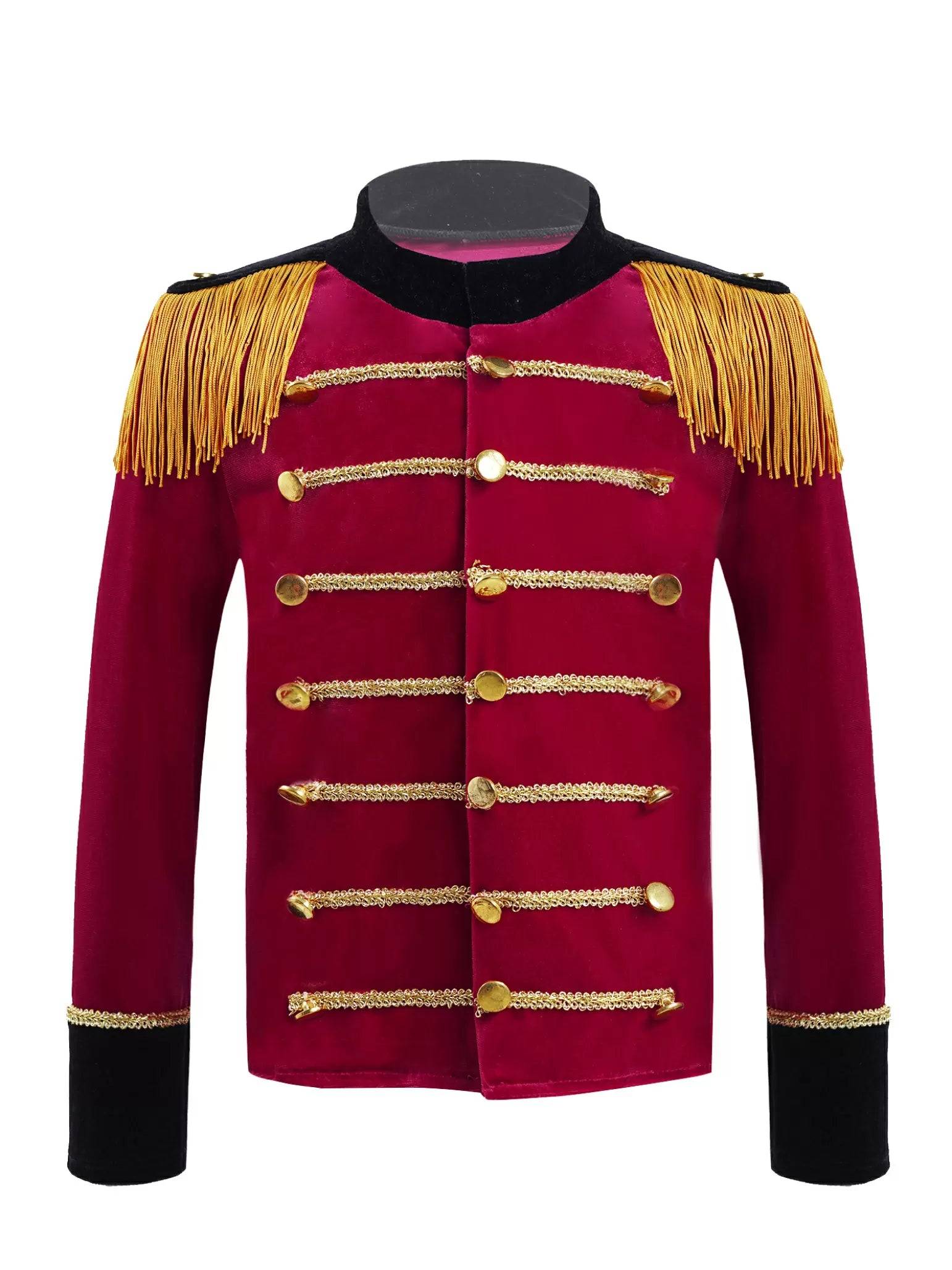 Kids Boys Velvet Drum and Trumpet Team Front Button Tassel Coat