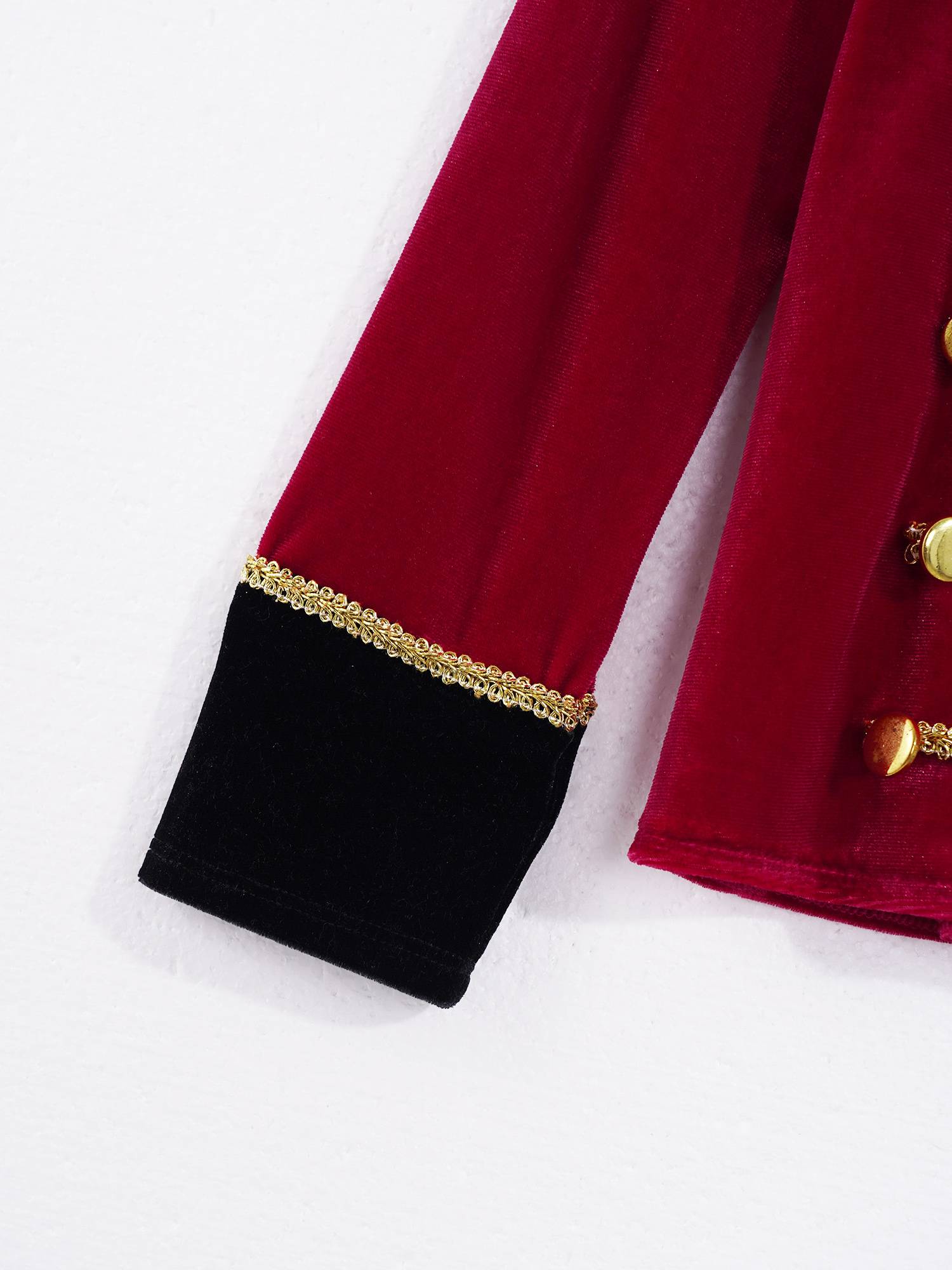 Kids Boys Velvet Drum and Trumpet Team Front Button Tassel Coat