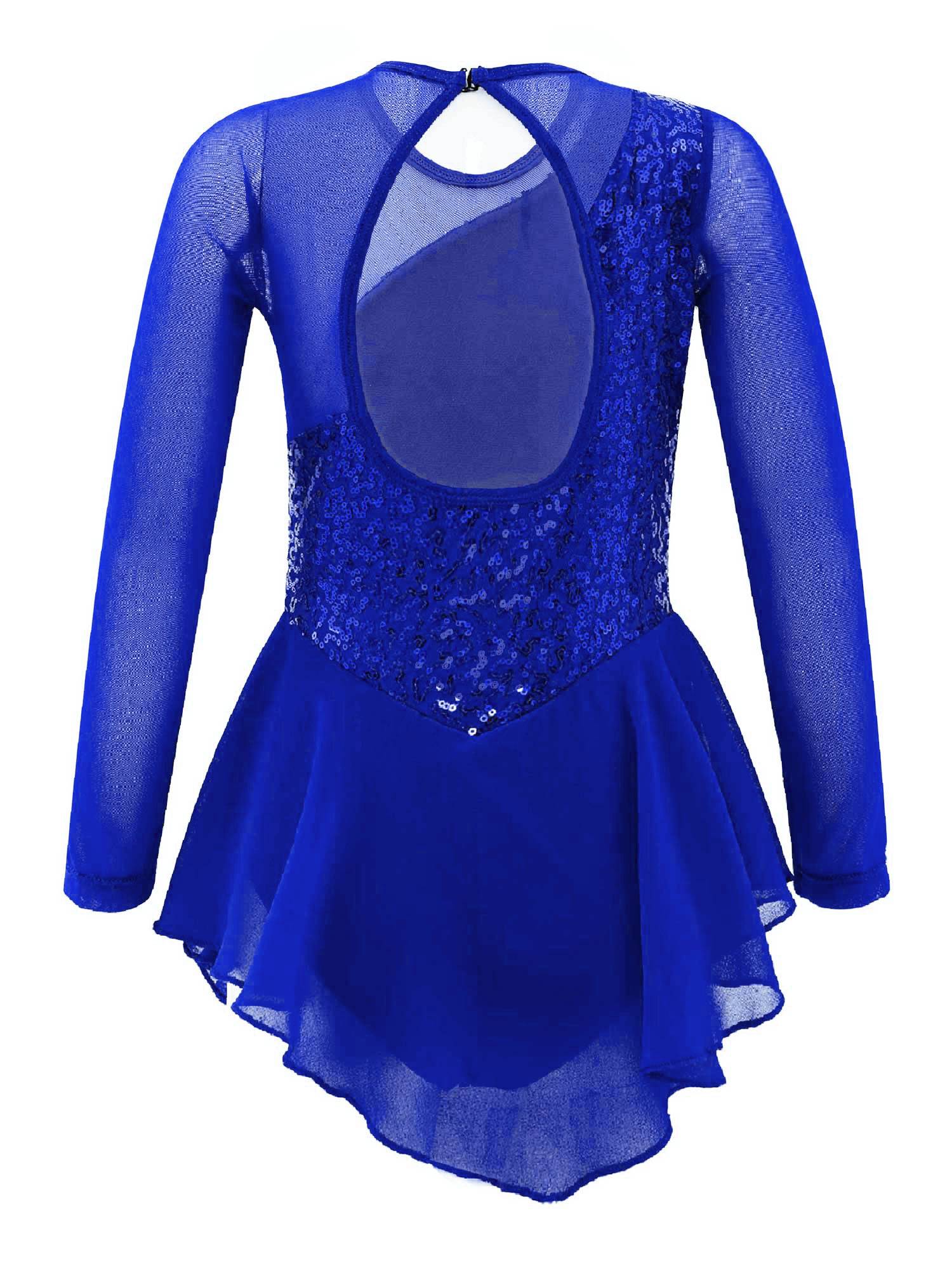 Kids Girls Sequins Hollow Back Ballet Dance Skating Leotard Dress