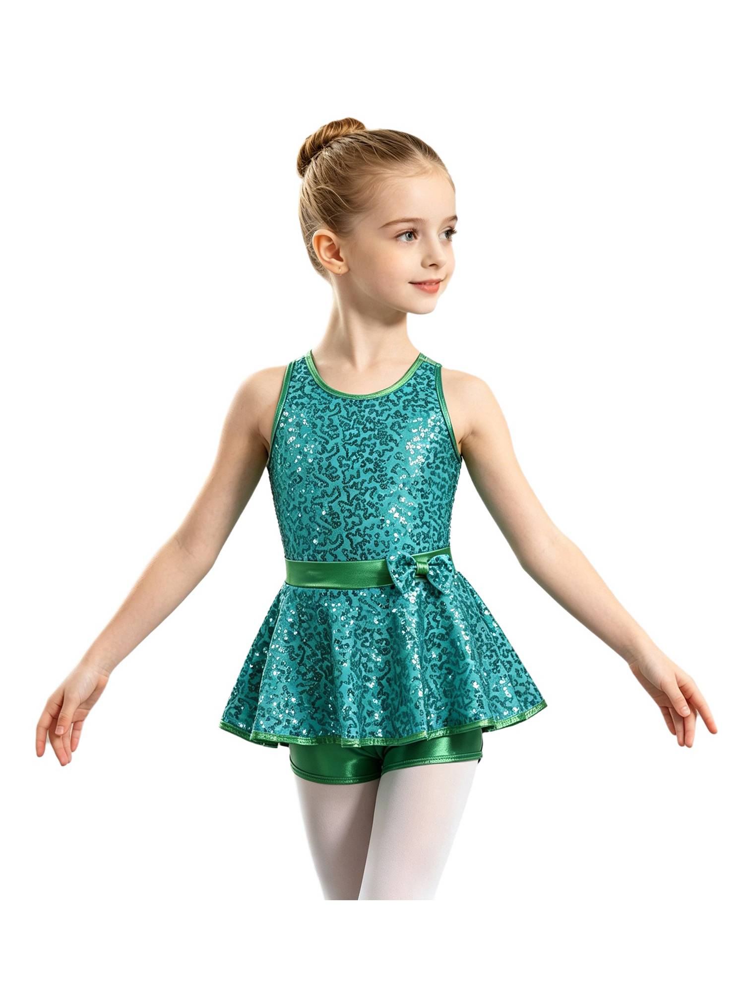 Kids Girls Backless Sequined Bowknot Jazz Tap Dance Leotard Dress