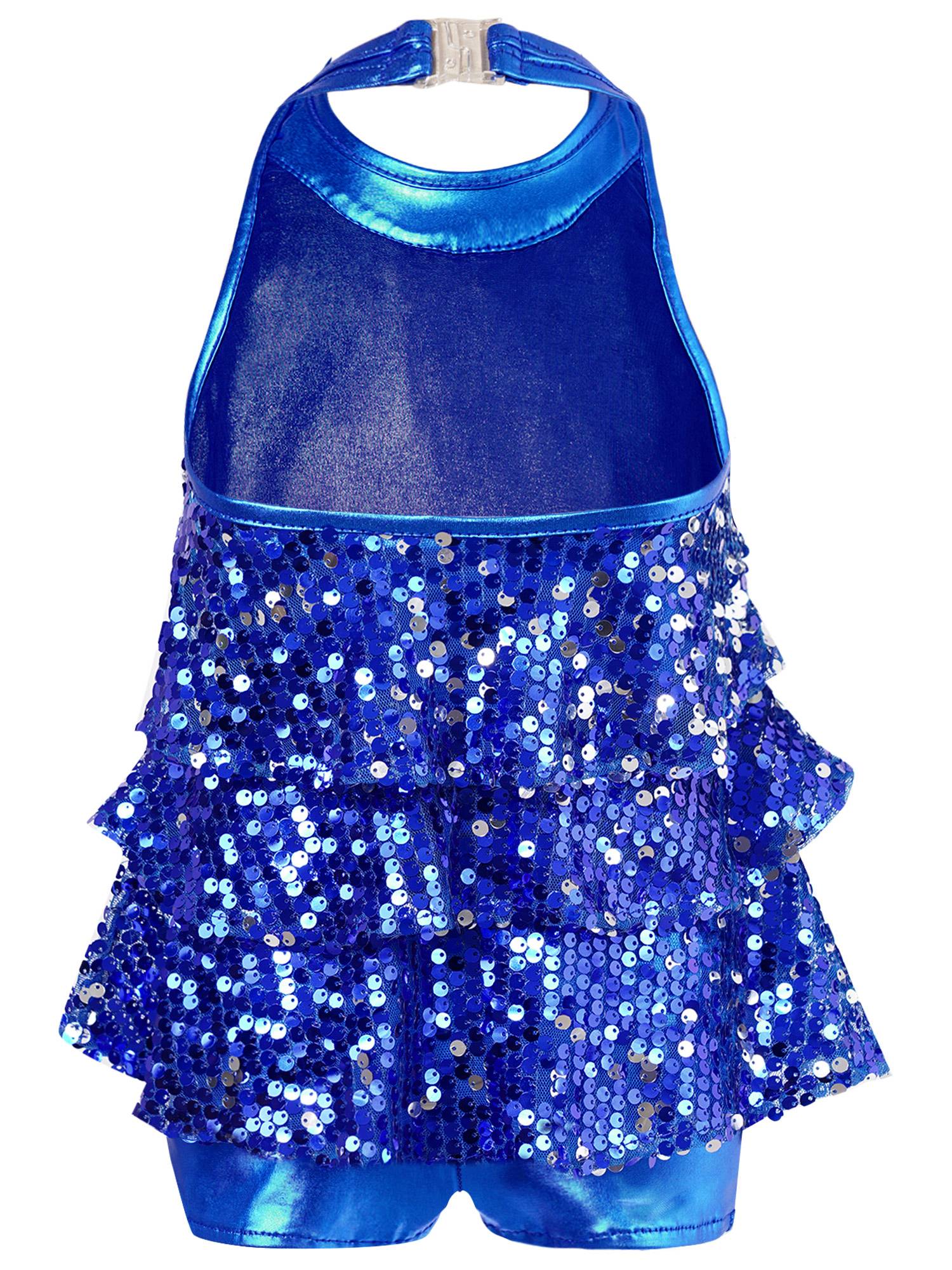 Kids Girls Backless Sequins Ballet Dance Unitard Jazz Costumes
