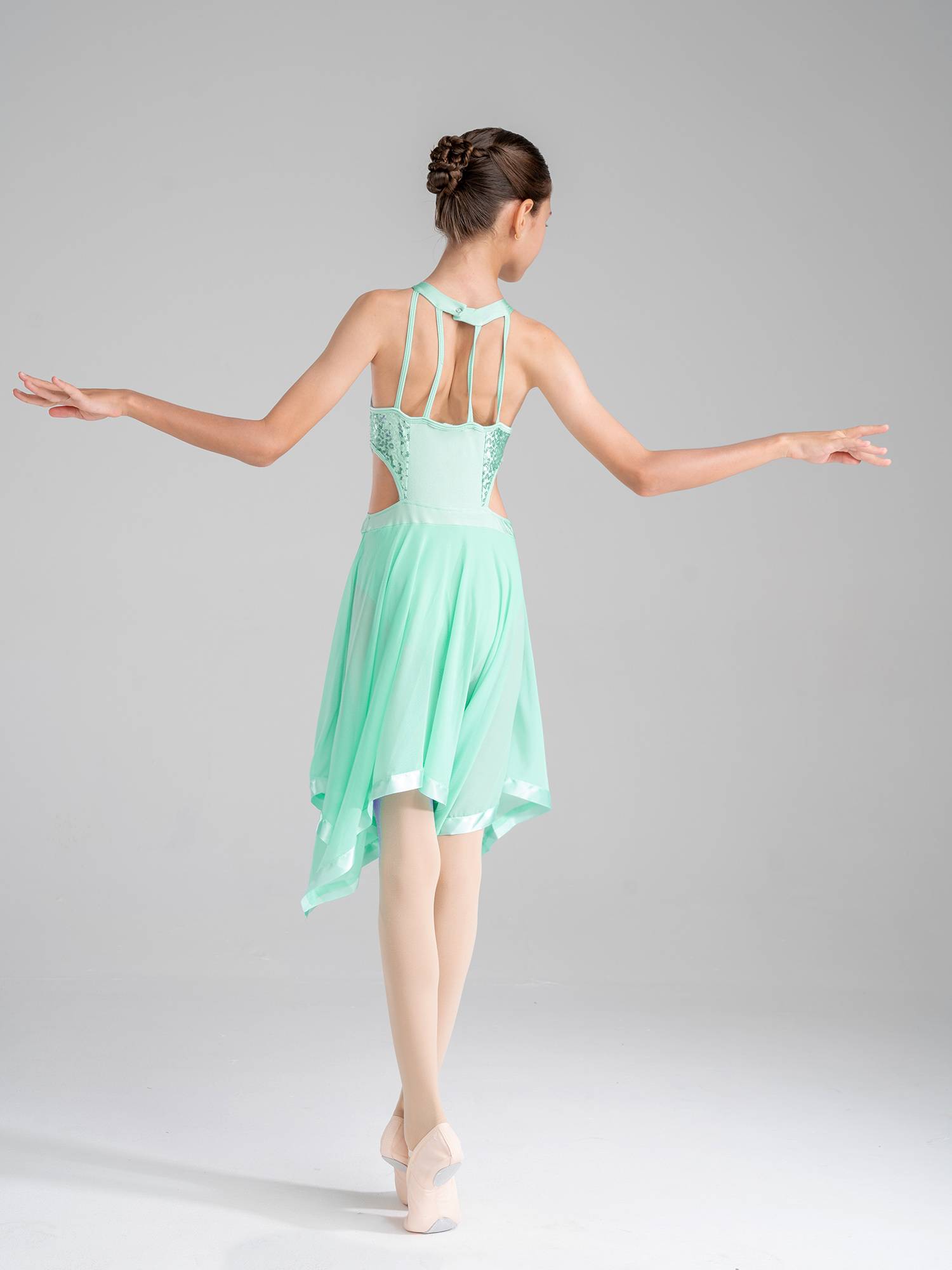 Kids Girls Sleeveless Sequins Hollow Back Lyrical Dance Dress