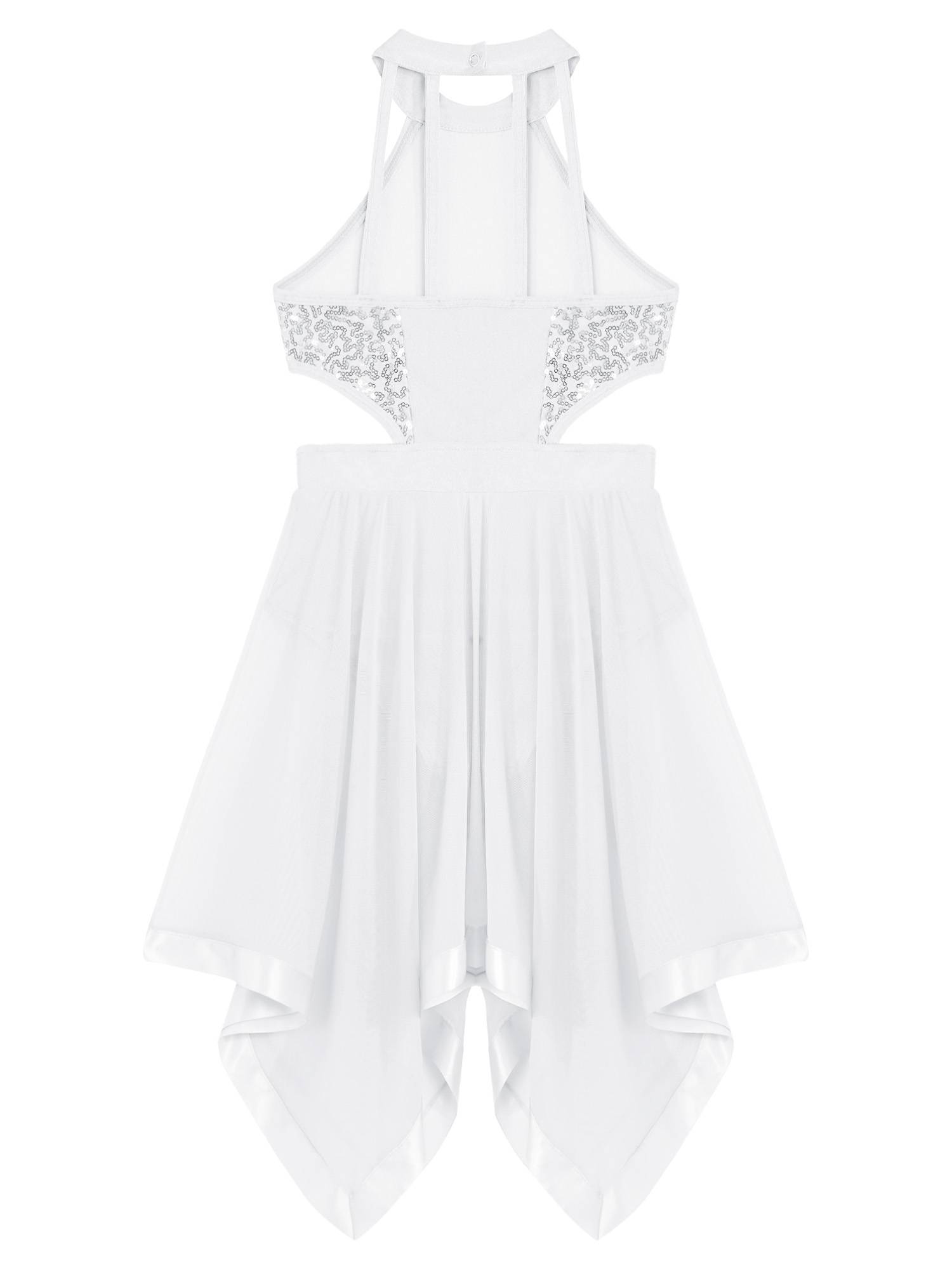 Kids Girls Sleeveless Sequins Hollow Back Lyrical Dance Dress