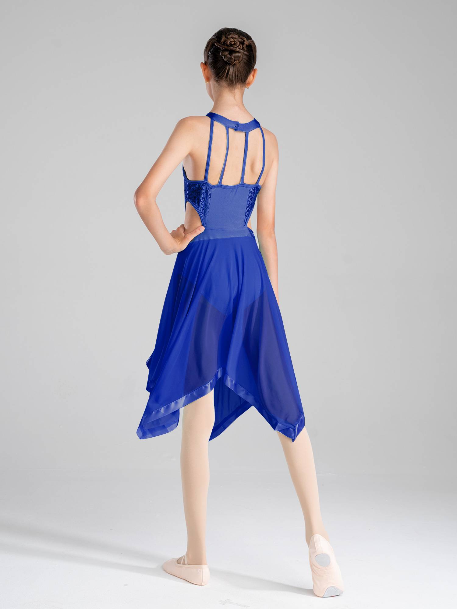 Kids Girls Sleeveless Sequins Hollow Back Lyrical Dance Dress