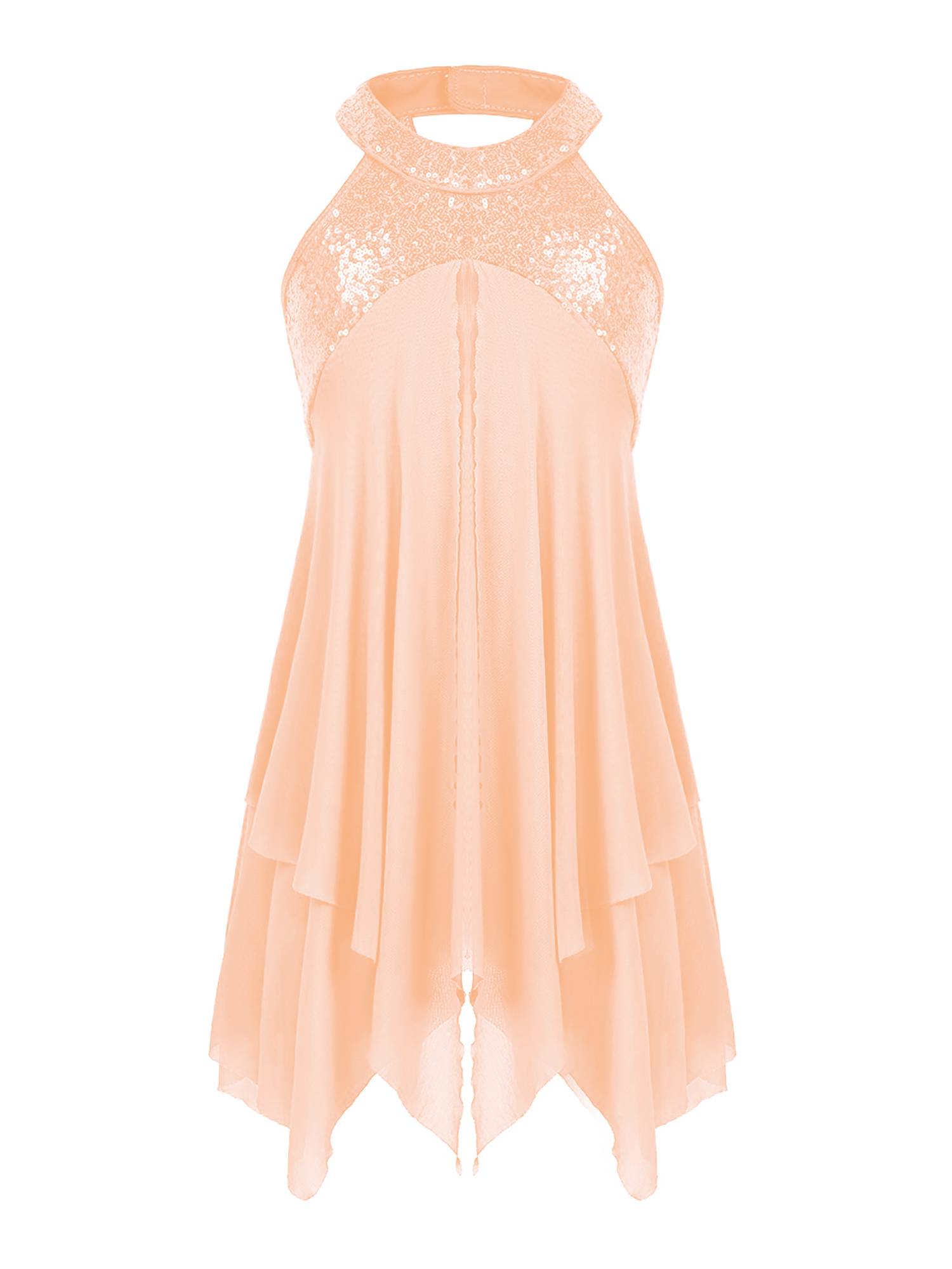 Kids Girls Halter Sequins Lyrical Dance Leotard Dress