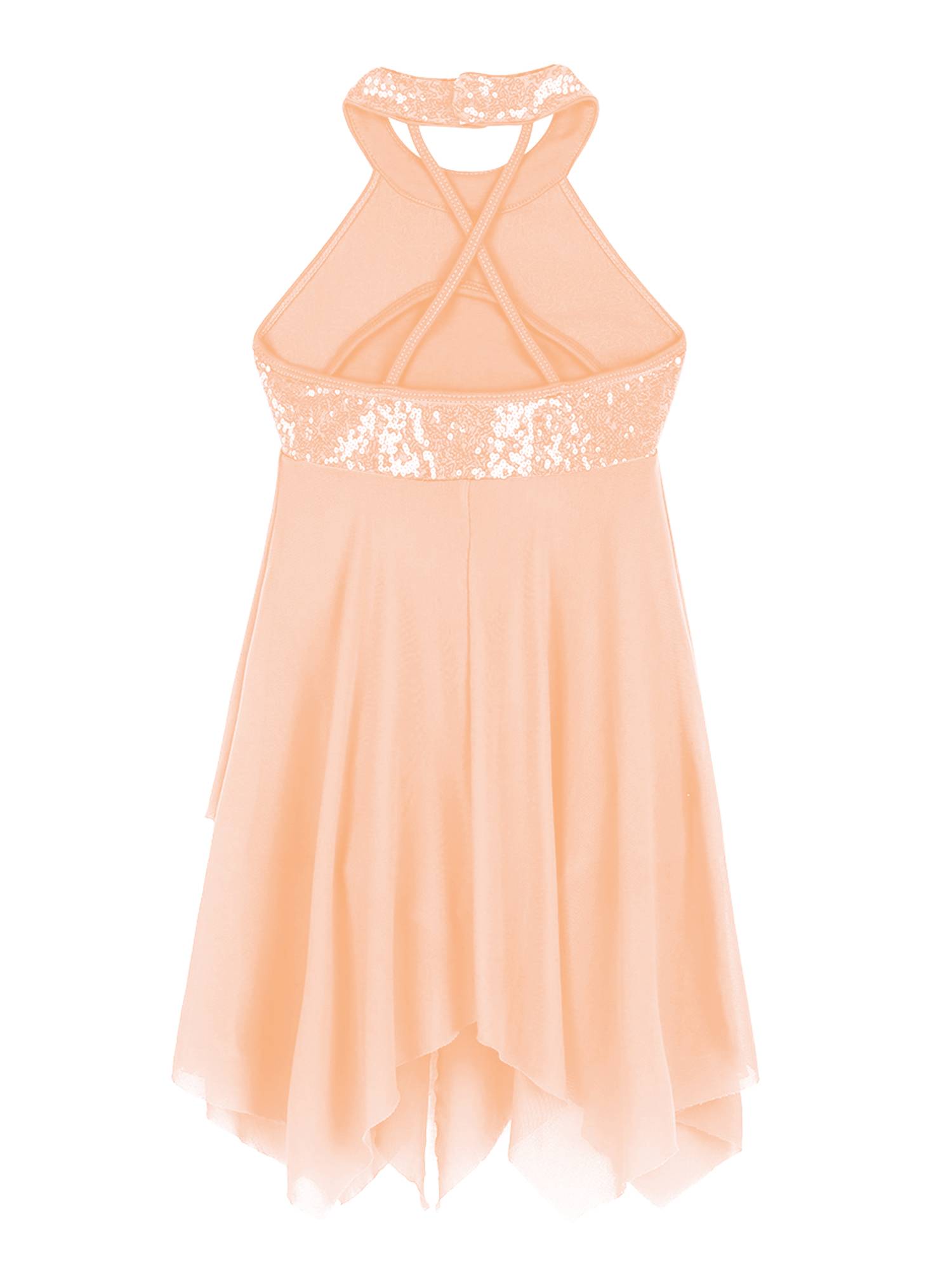 Kids Girls Halter Sequins Lyrical Dance Leotard Dress
