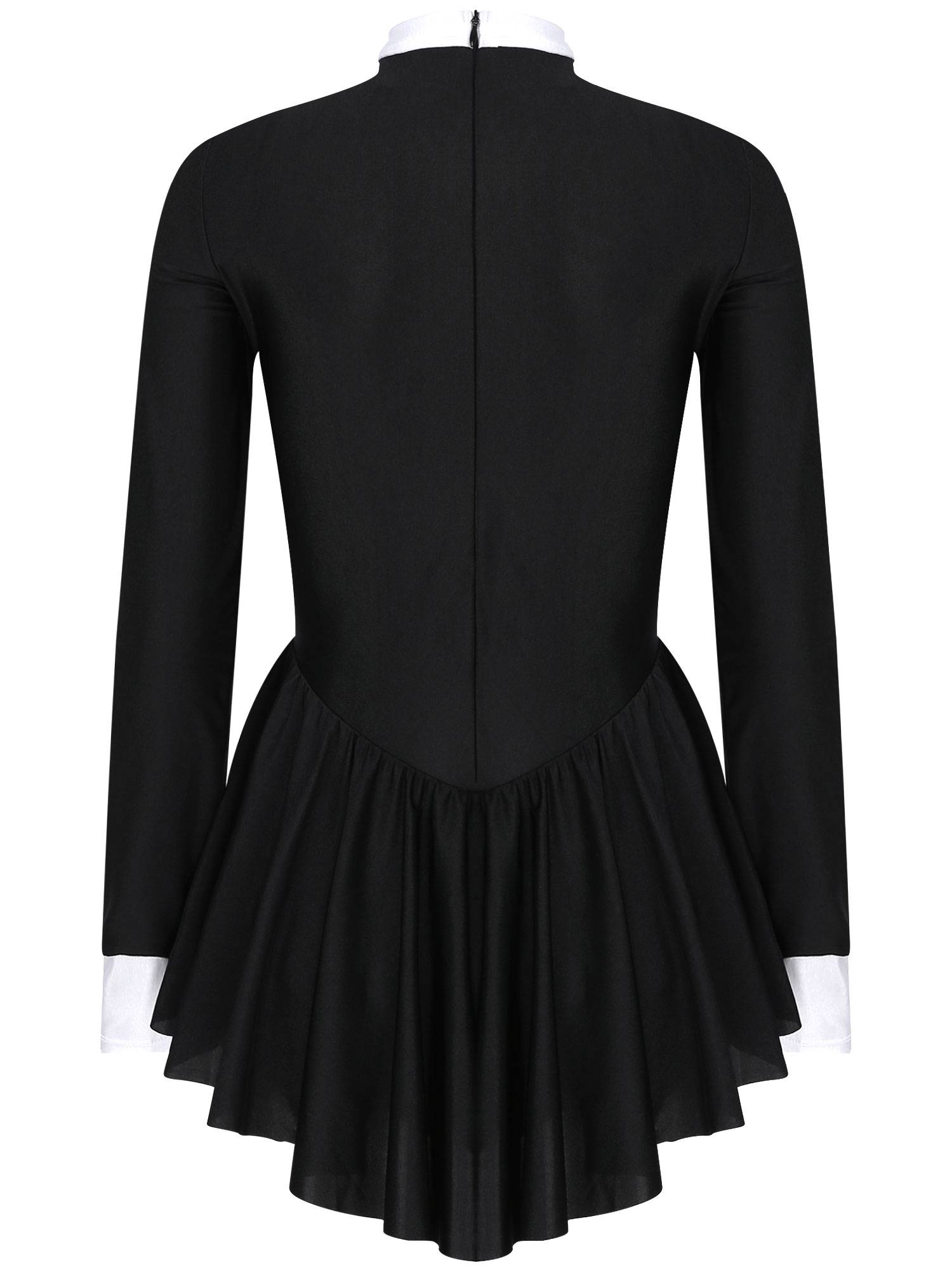 Women Waitress Cosplay Costume Bowknot Long Sleeve Ruffle Dress