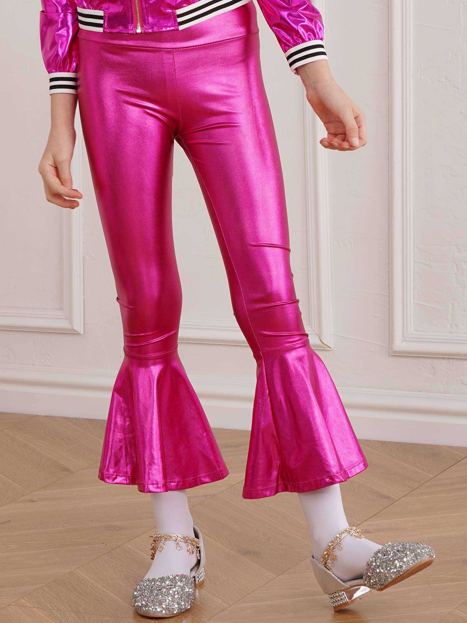 Kids Girls High Waist Glossy Bell-bottom Dance Pants