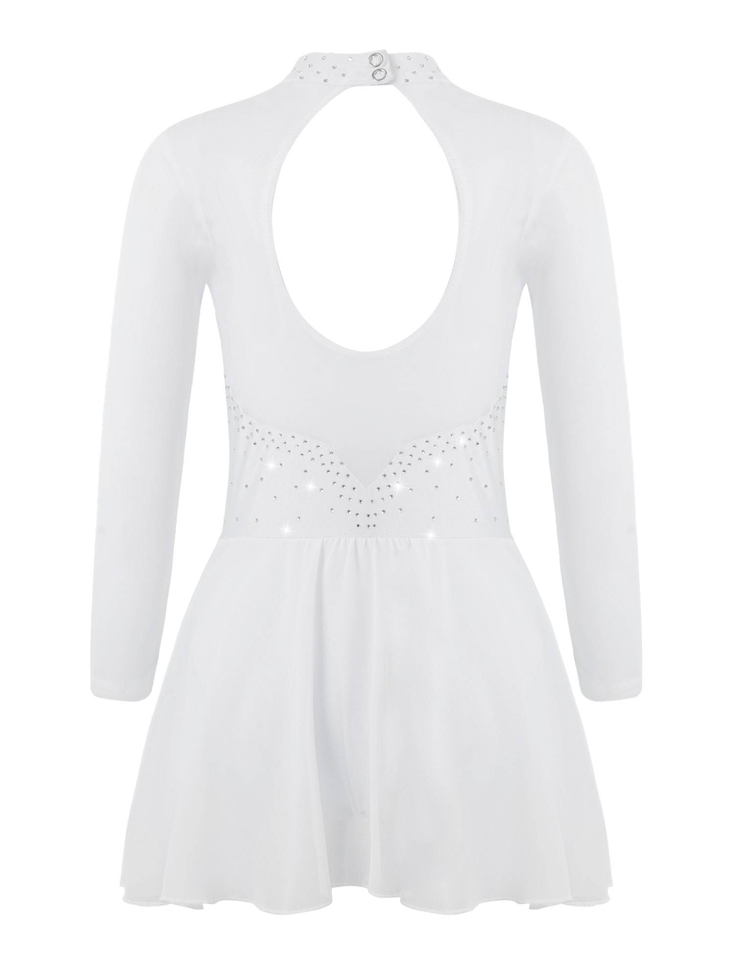 Kids Girls Mesh Long Sleeves Figure Ice Skating Leotard Dress