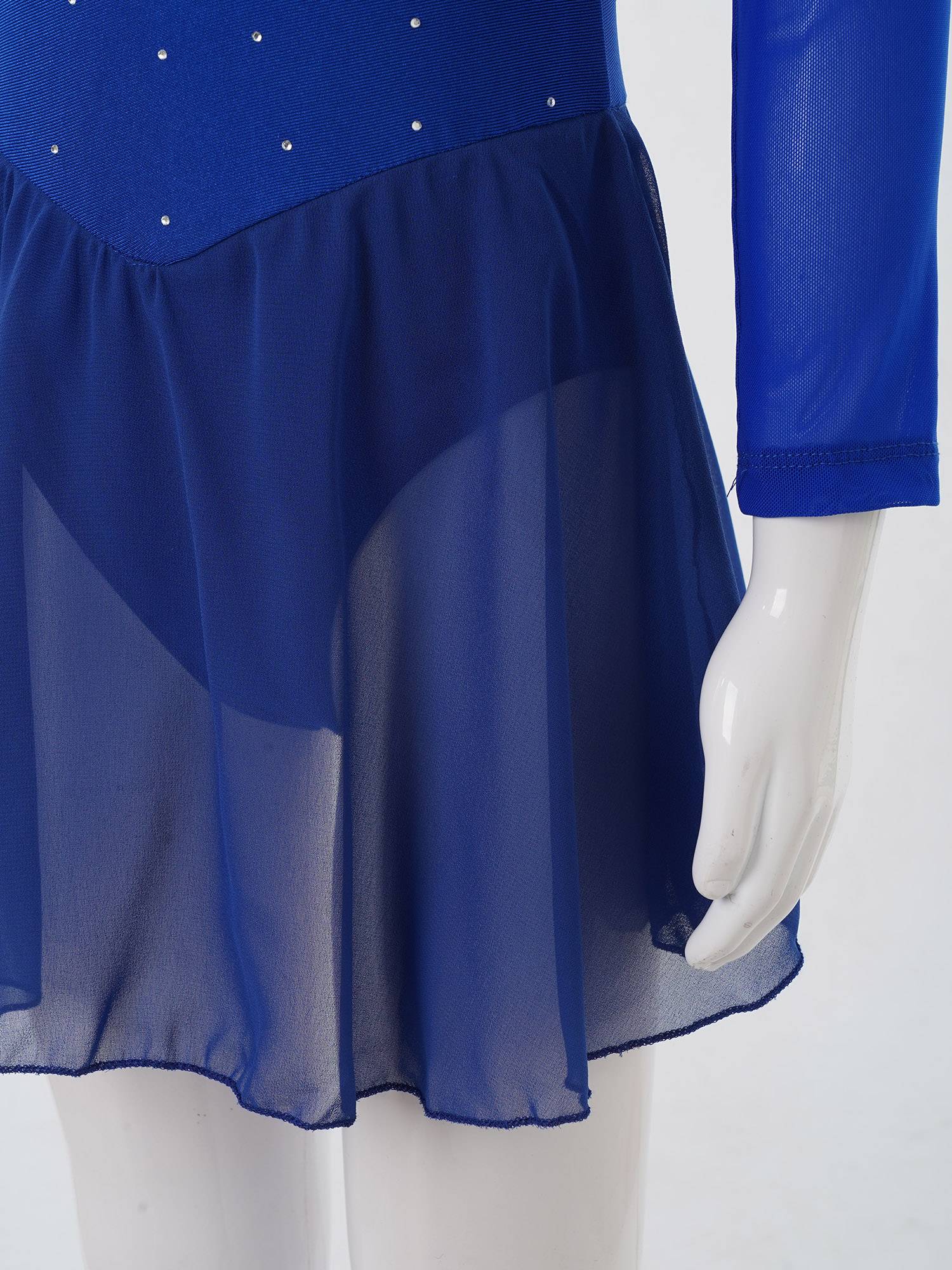 Kids Girls Mesh Long Sleeves Figure Ice Skating Leotard Dress