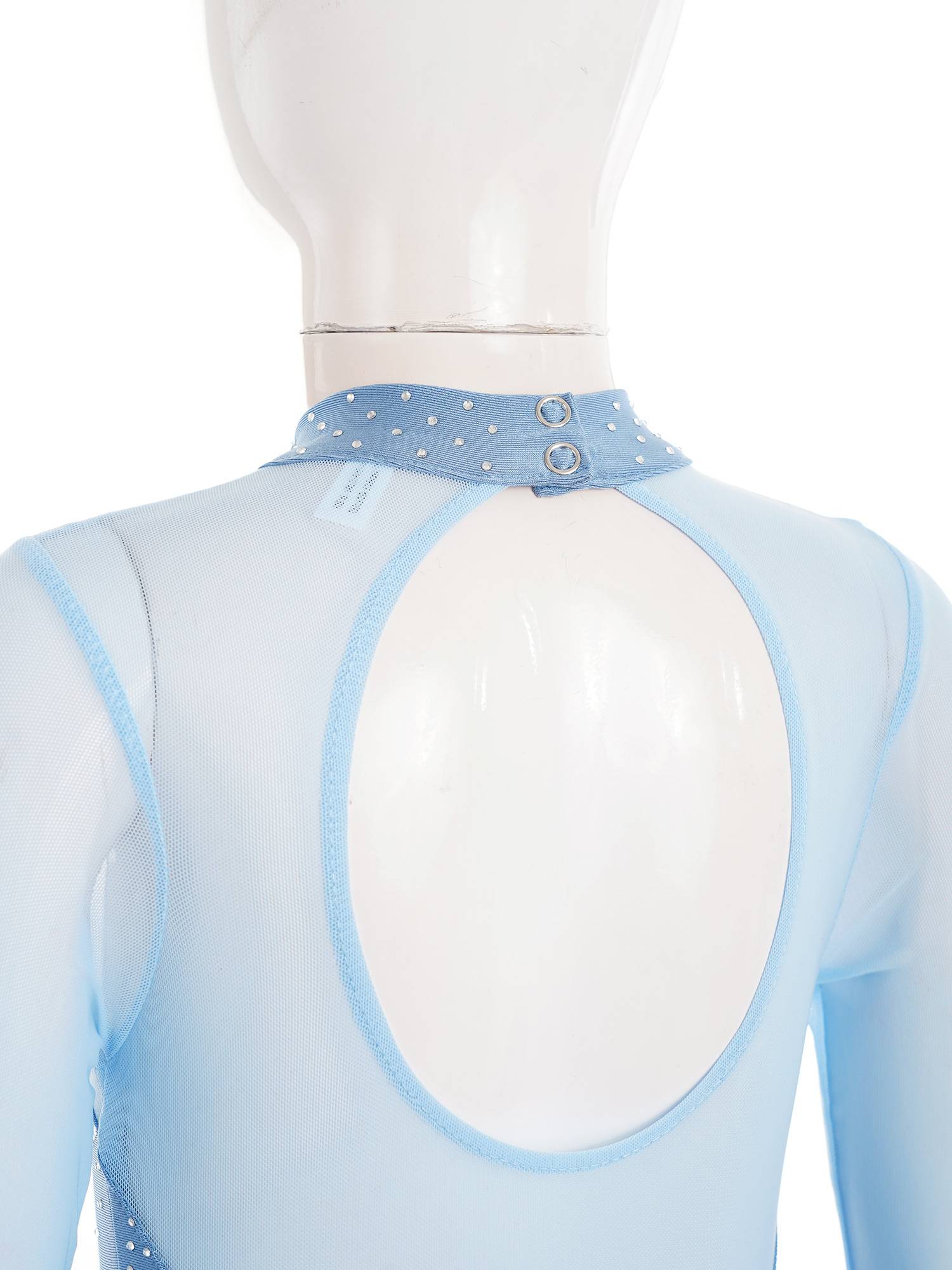 Kids Girls Mesh Long Sleeves Figure Ice Skating Leotard Dress