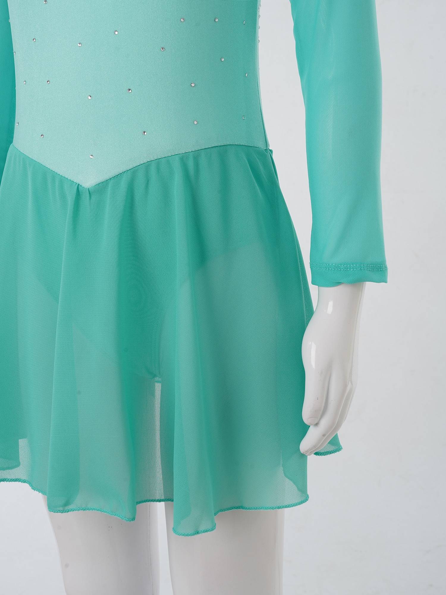 Kids Girls Mesh Long Sleeves Figure Ice Skating Leotard Dress