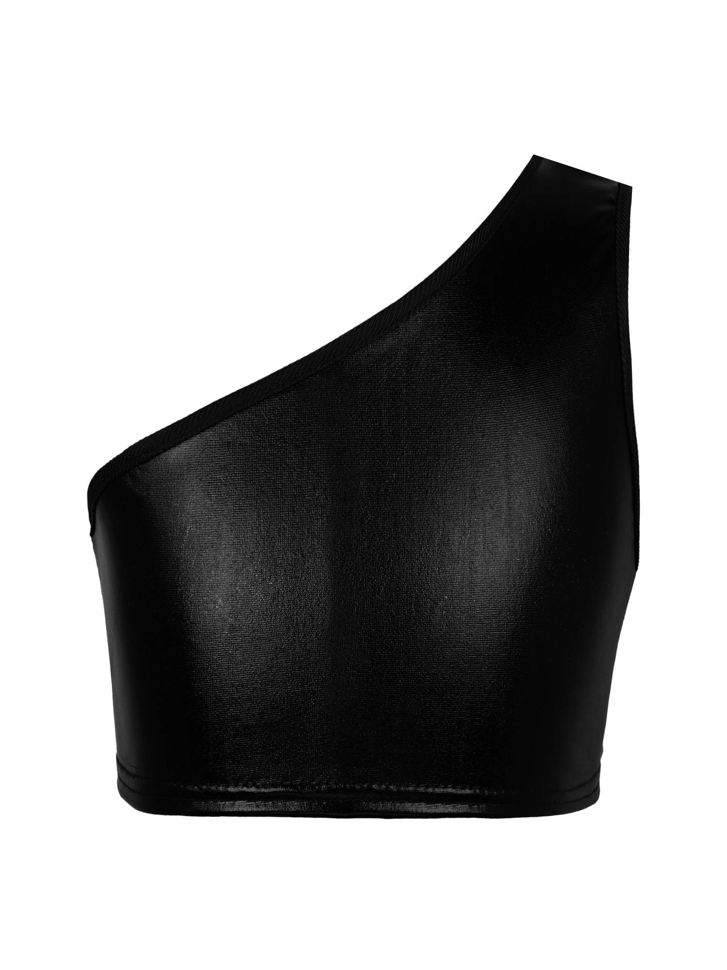 Kids Girls One Shoulder Shiny Metallic Jazz Dance Crop Top