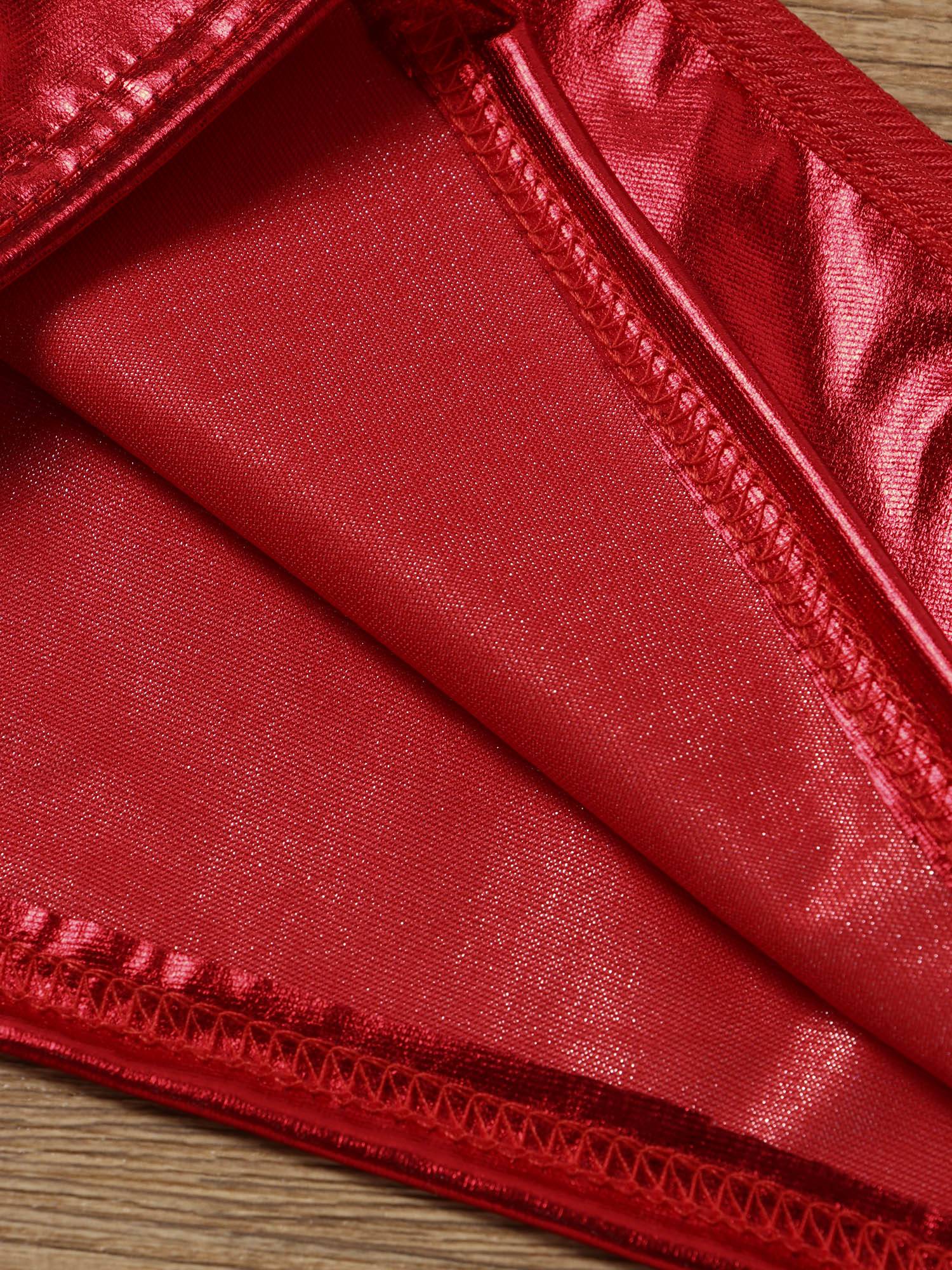 Kids Girls One Shoulder Shiny Metallic Jazz Dance Crop Top