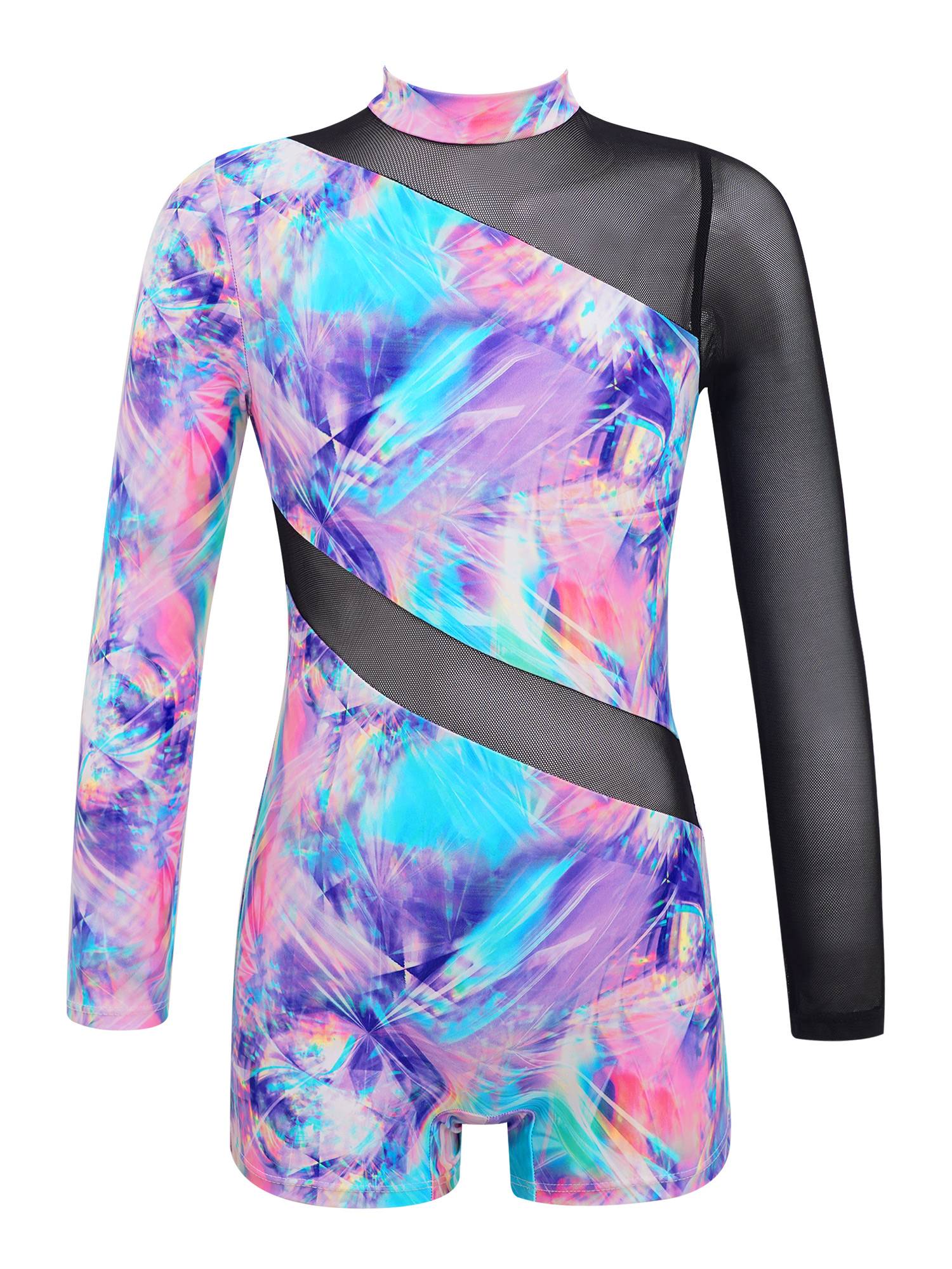 Kids Girls Mock Neck Long Sleeves Gym Jumpsuit