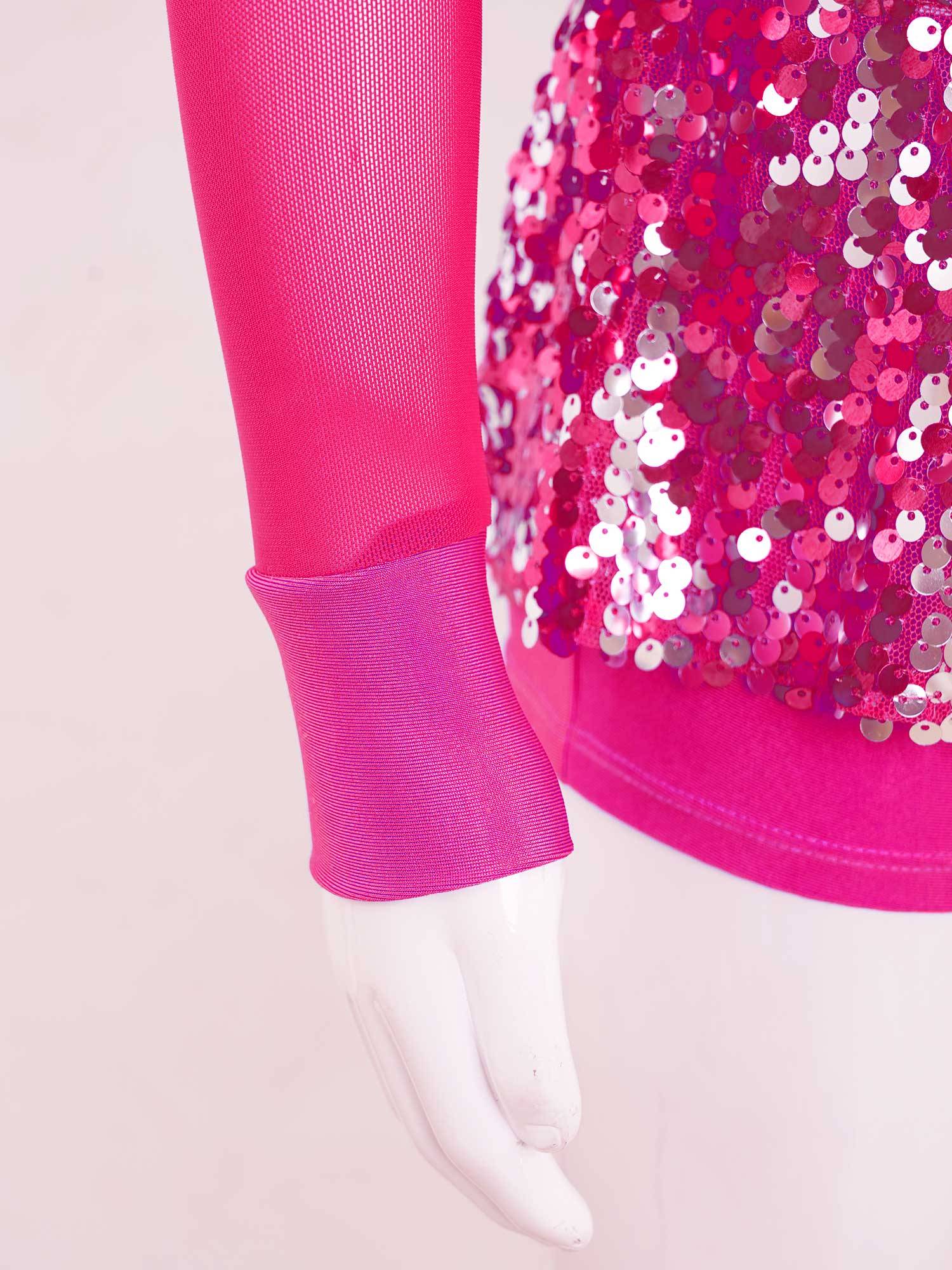 Kids Girls Long Sleeve Ruffle Sequin Backless Jazz Dance Leotard