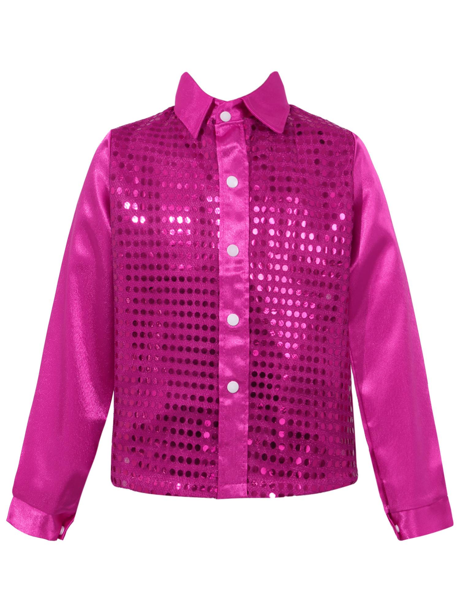 Kids Boys Glittery Sequin Long Sleeve Latin Dance Shirt