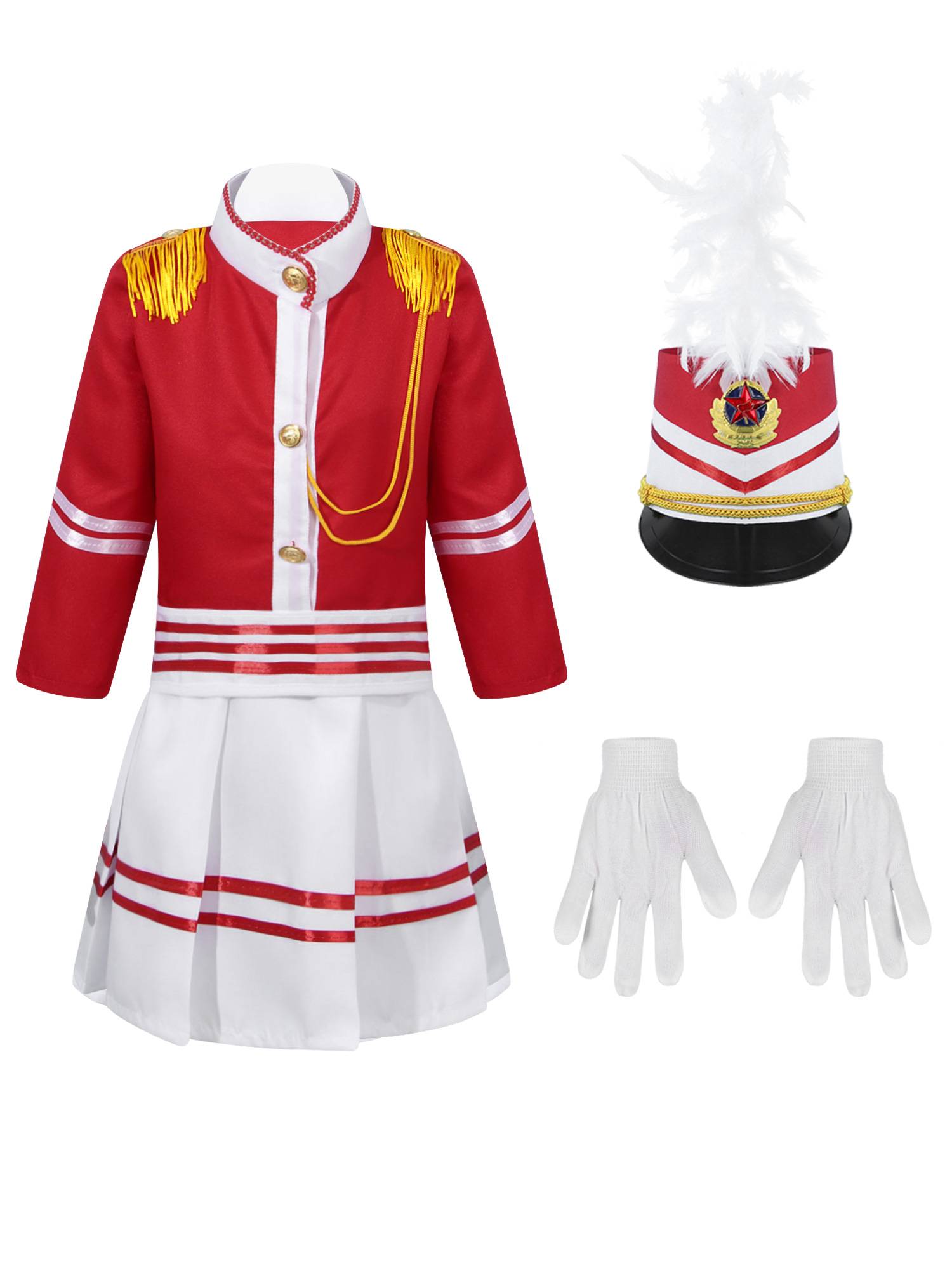 Kids 5pcs Drum and Trumpet Team Costume Honor Guard Uniform Set