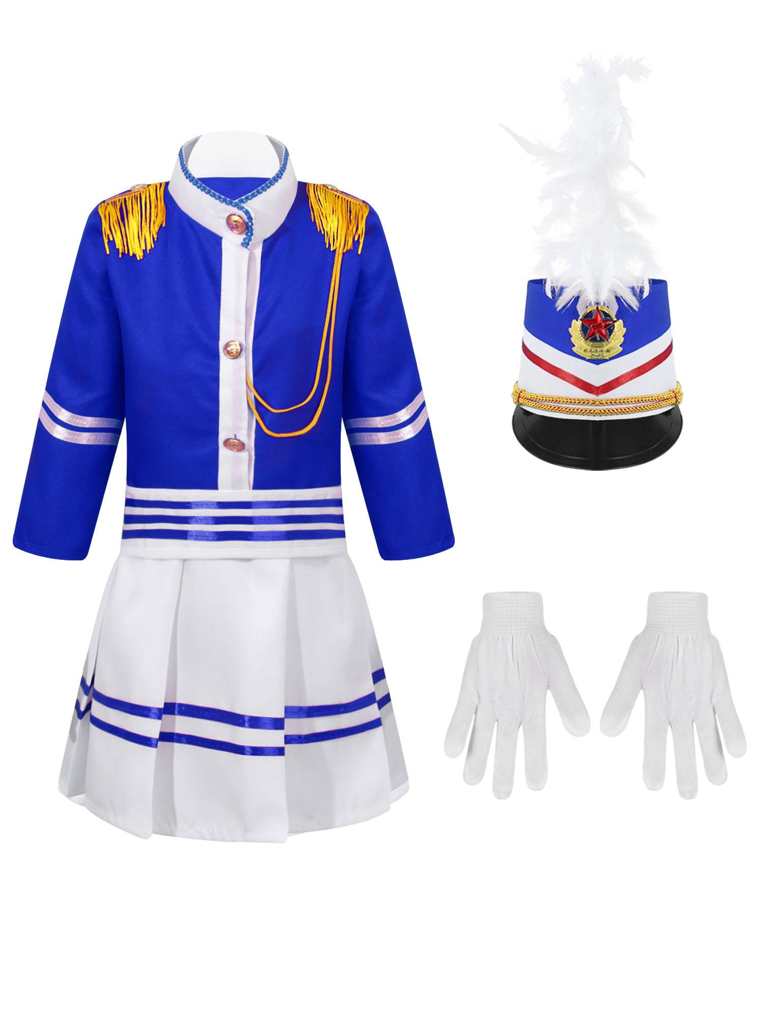 Kids 5pcs Drum and Trumpet Team Costume Honor Guard Uniform Set