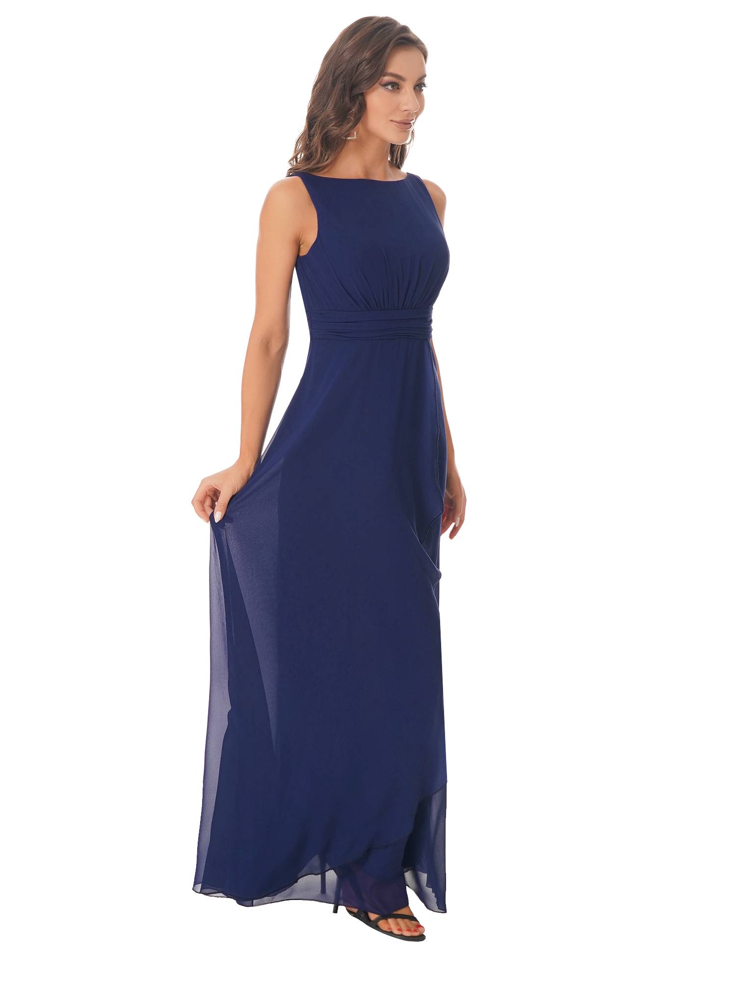 Women Solid V Back Maxi Bridesmaid Dresses
