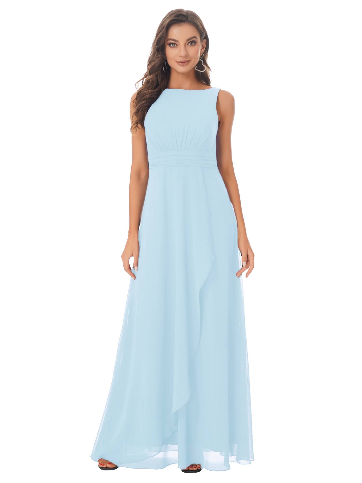 Women Solid V Back Maxi Bridesmaid Dresses