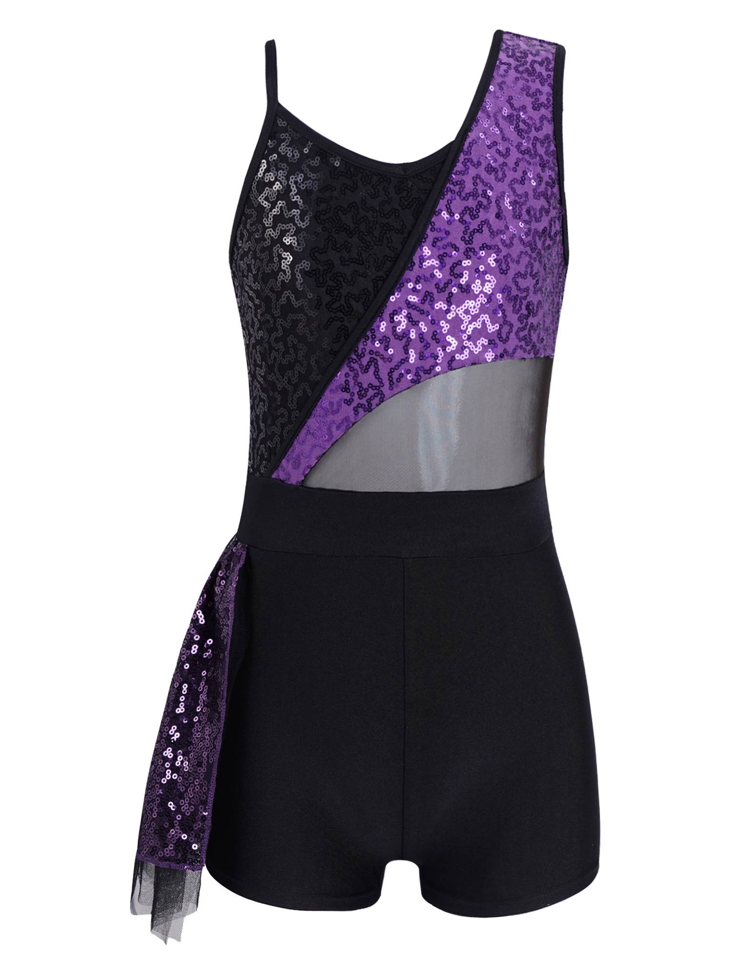 Kids Girls Sleeveless Sequins Jazz Dance Leotards