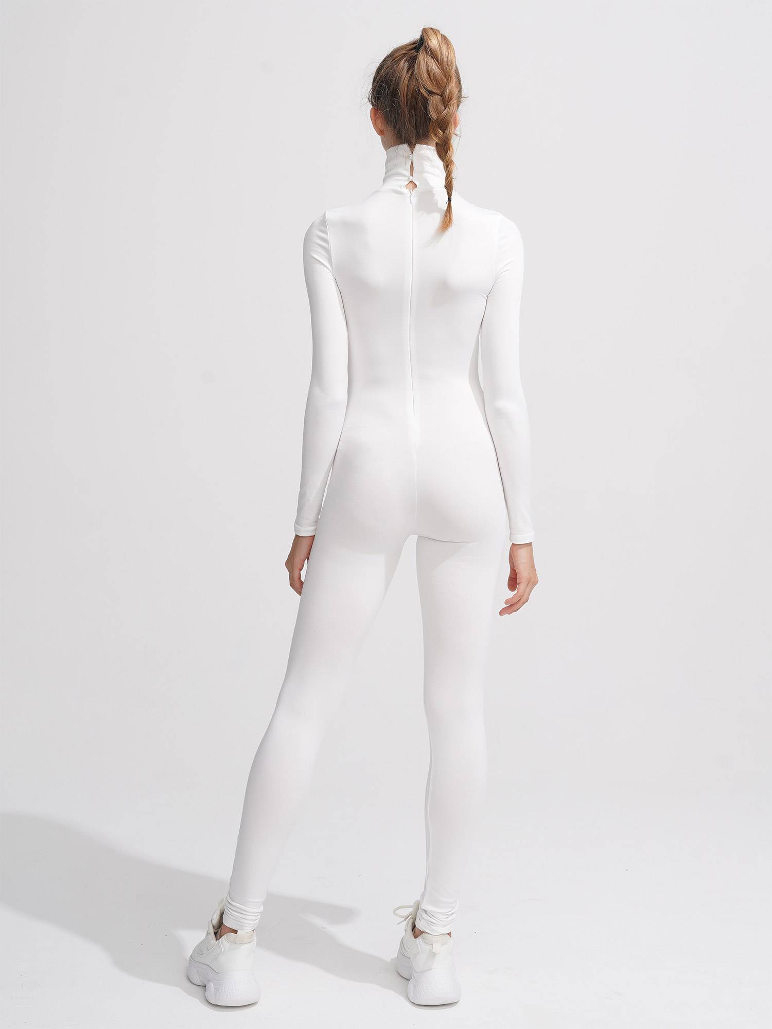 Women Solid Color High Collar Long Sleeves Unitard for Yoga