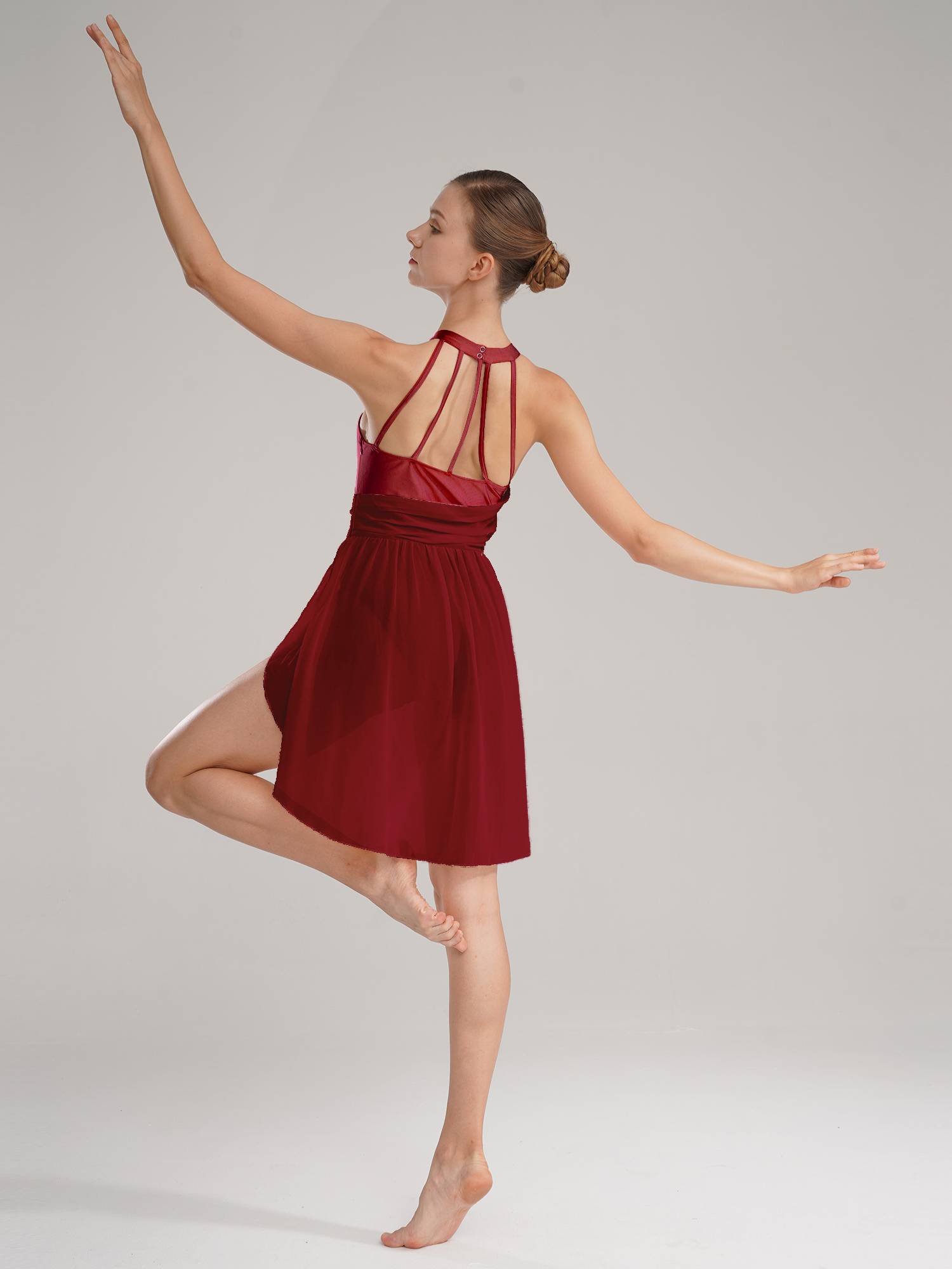 Women Sleeveless Chiffon Lyrical Dance Leotard Dress