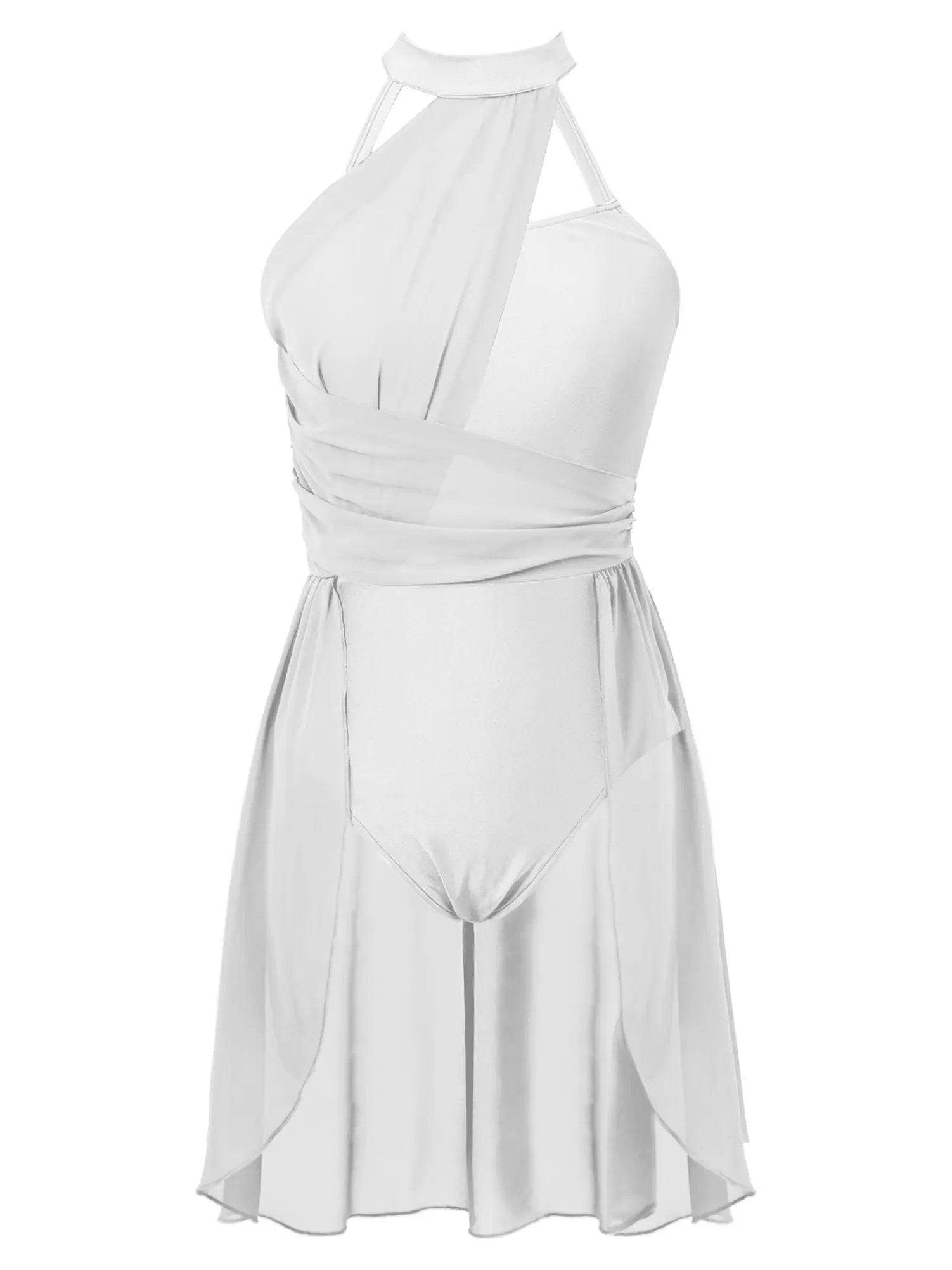 Women Sleeveless Chiffon Lyrical Dance Leotard Dress