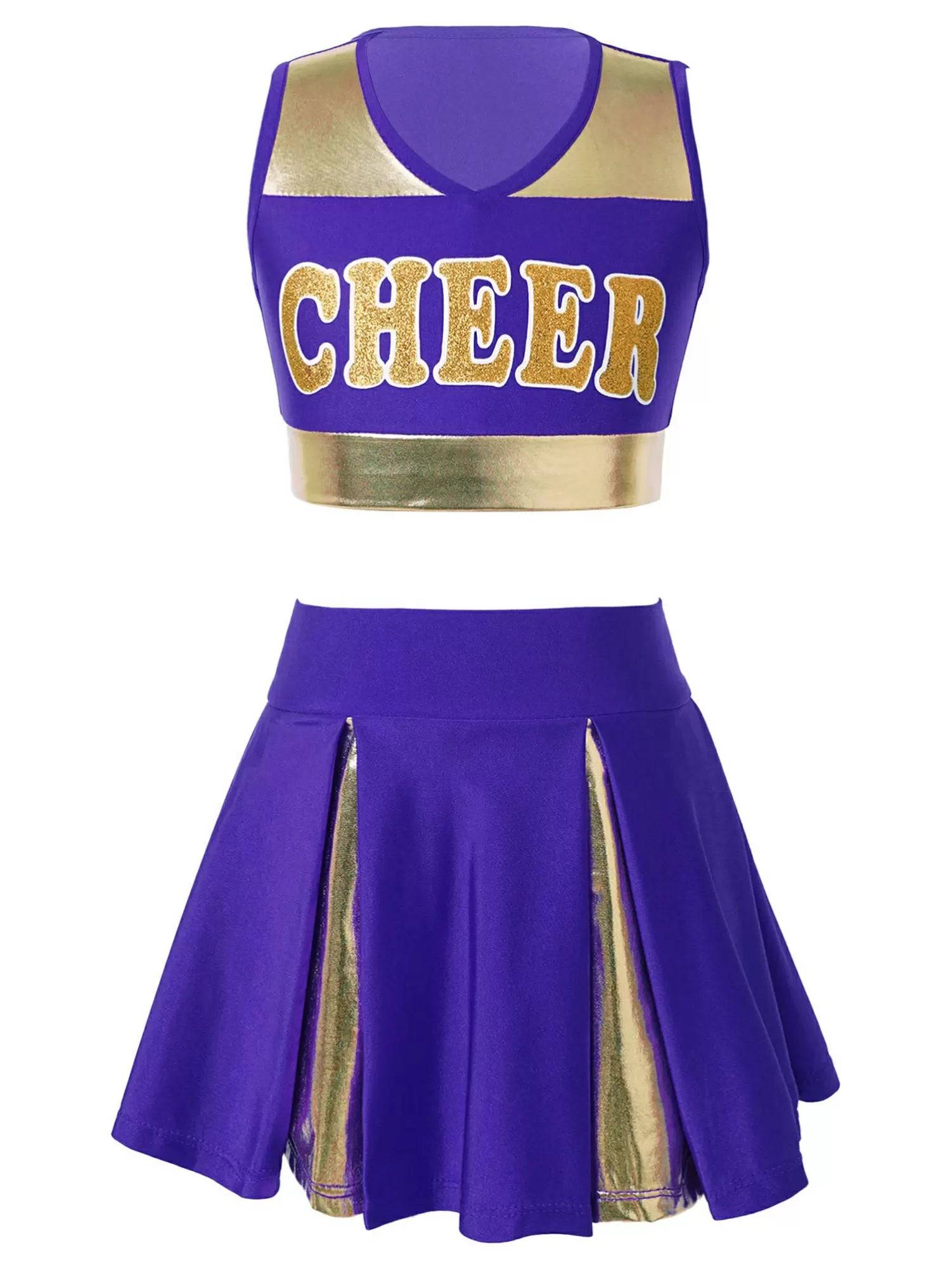 Kids Girls 2pcs Sleeveless Crop Top with Skirt Cheerleading Dance Set