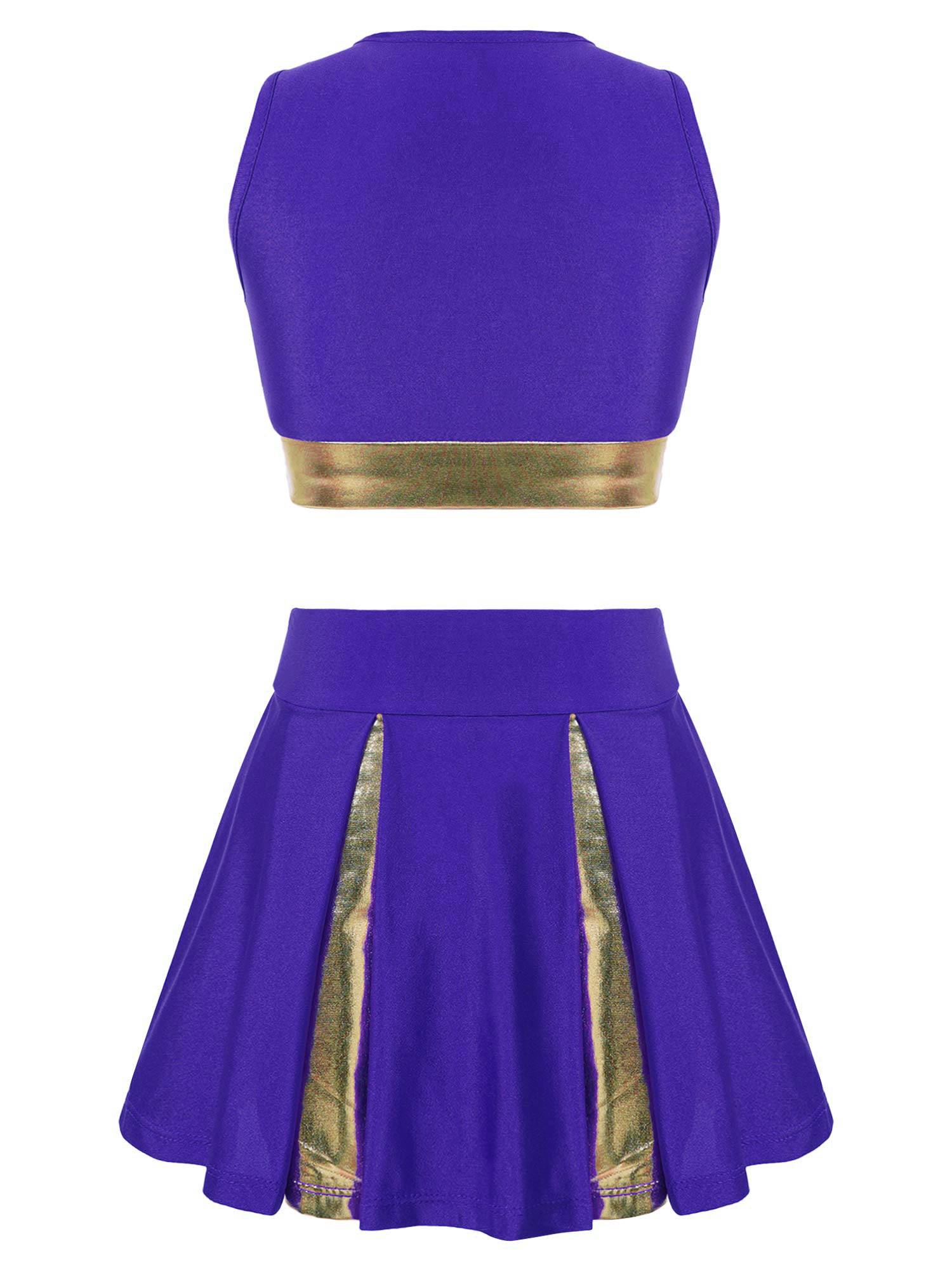 Kids Girls 2pcs Sleeveless Crop Top with Skirt Cheerleading Dance Set