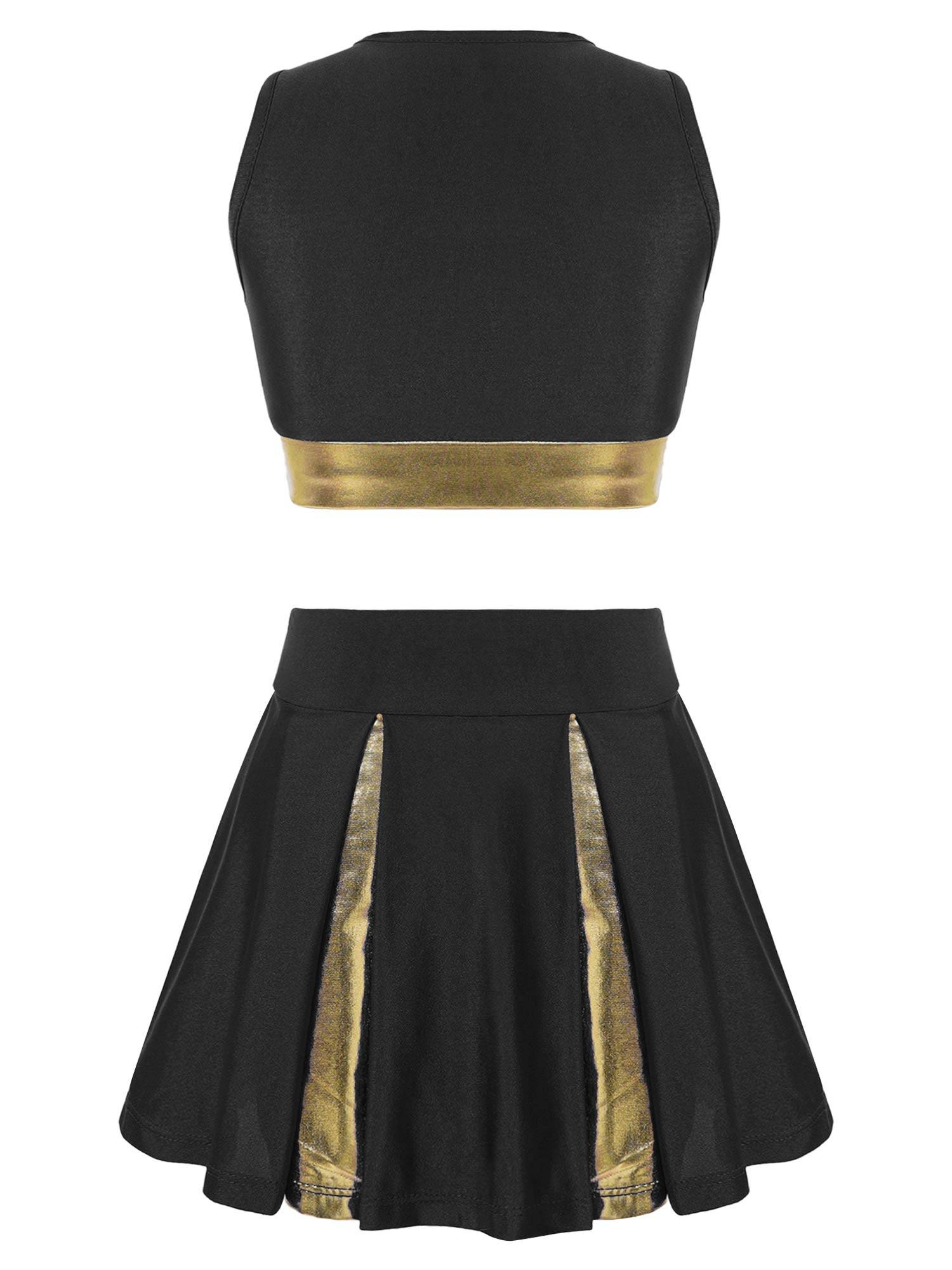 Kids Girls 2pcs Sleeveless Crop Top with Skirt Cheerleading Dance Set