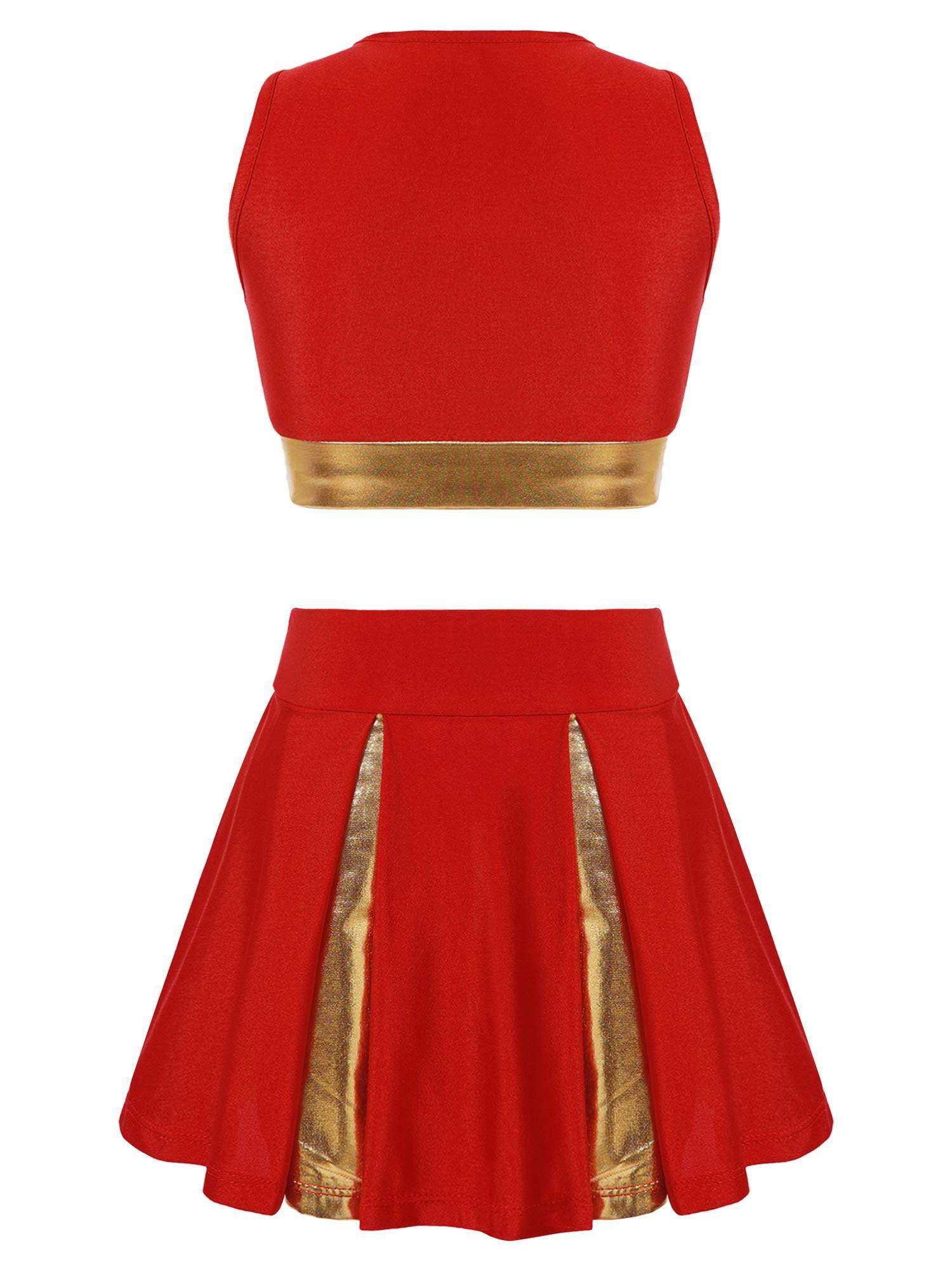 Kids Girls 2pcs Sleeveless Crop Top with Skirt Cheerleading Dance Set