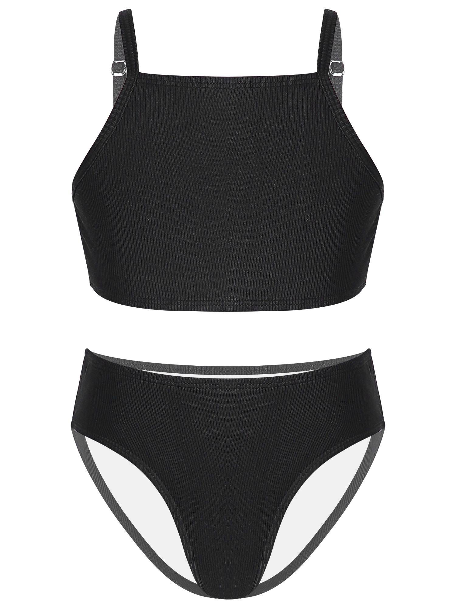 Kids Girls 2pcs Solid Removable Pads Tops and Briefs Bikini Set