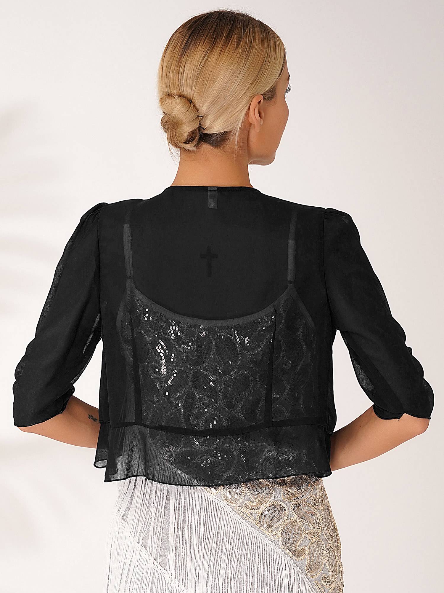 Women Half Sleeve Chiffon Bolero Shawl