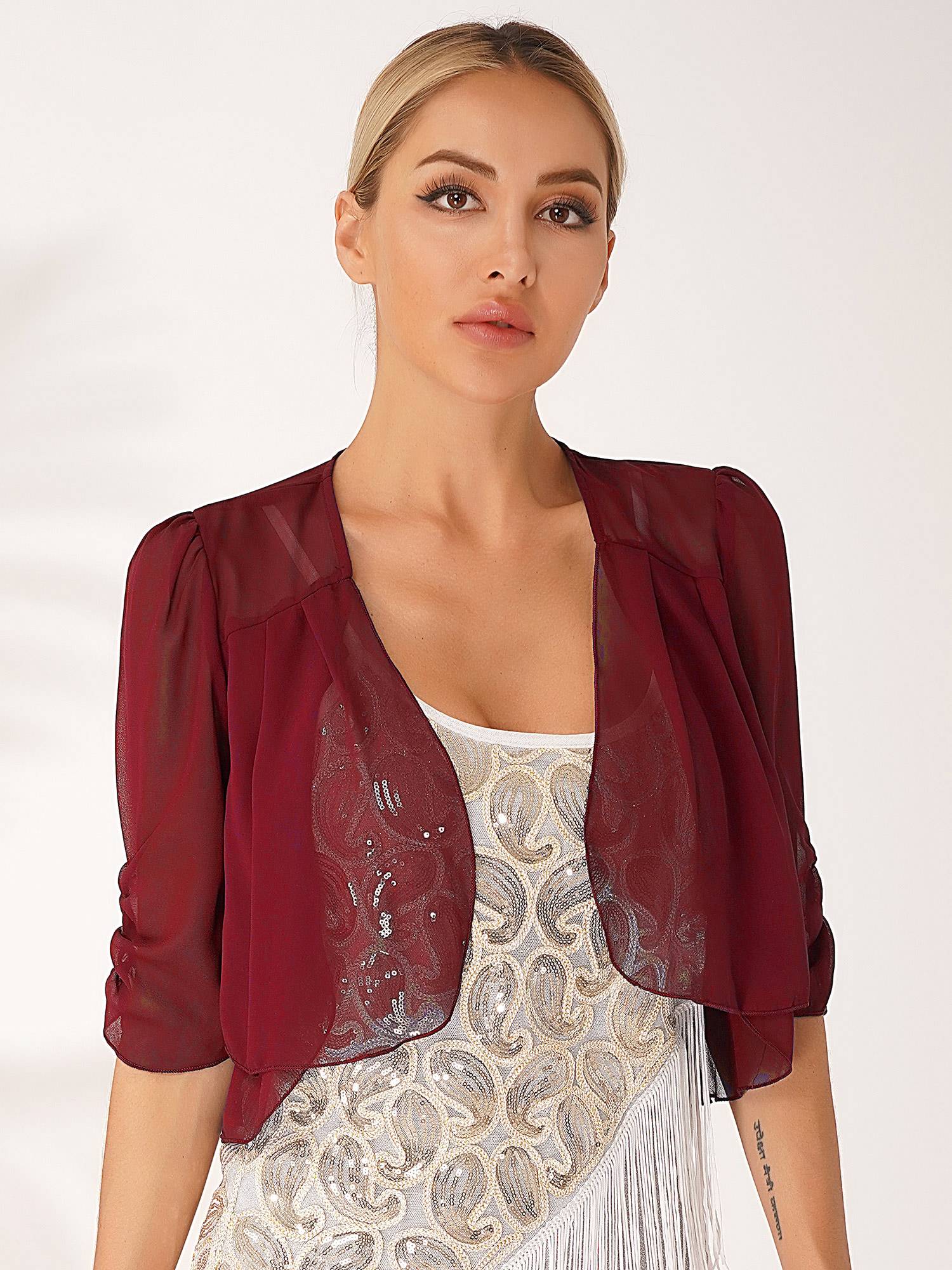 Women Half Sleeve Chiffon Bolero Shawl