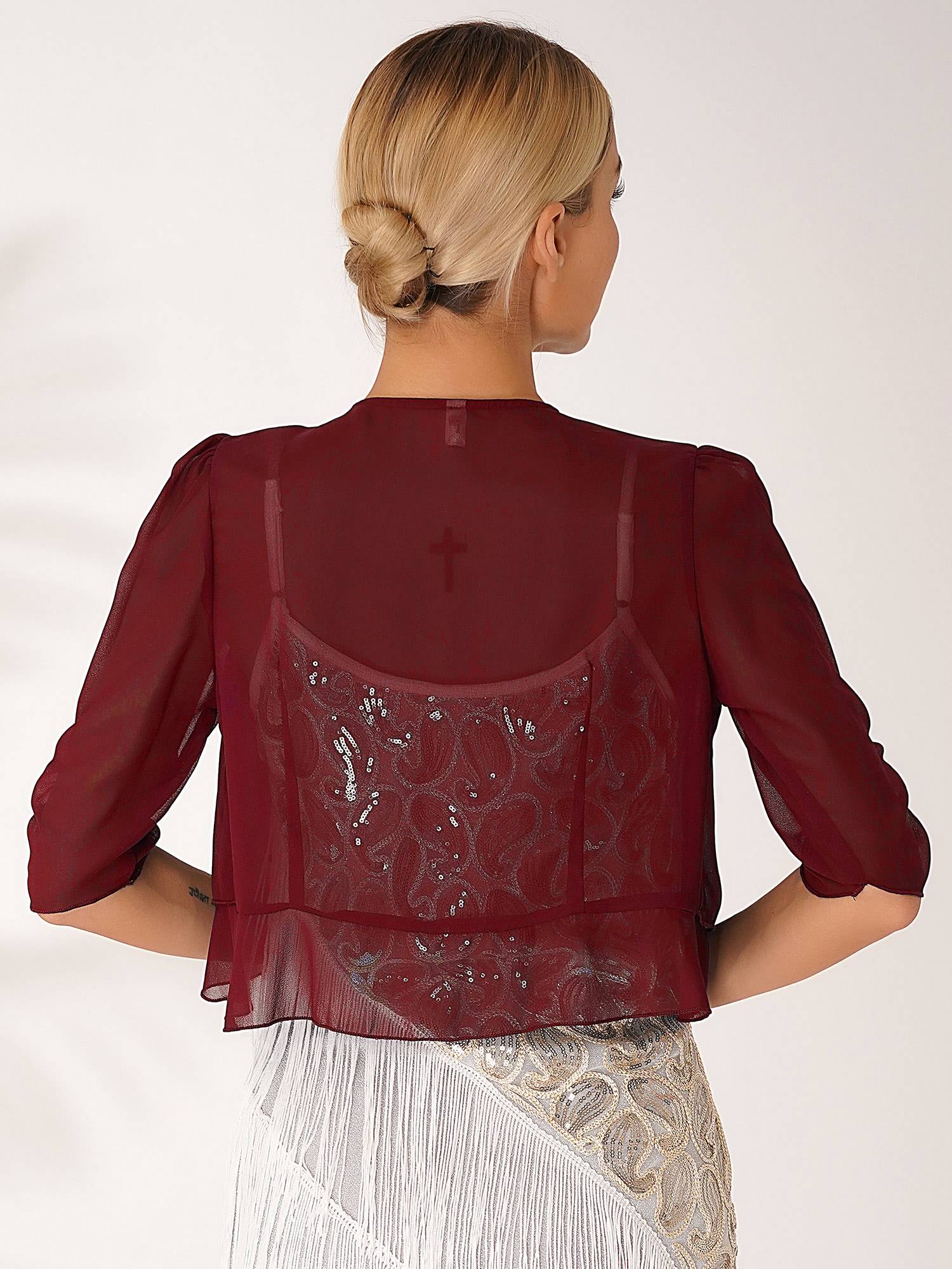 Women Half Sleeve Chiffon Bolero Shawl