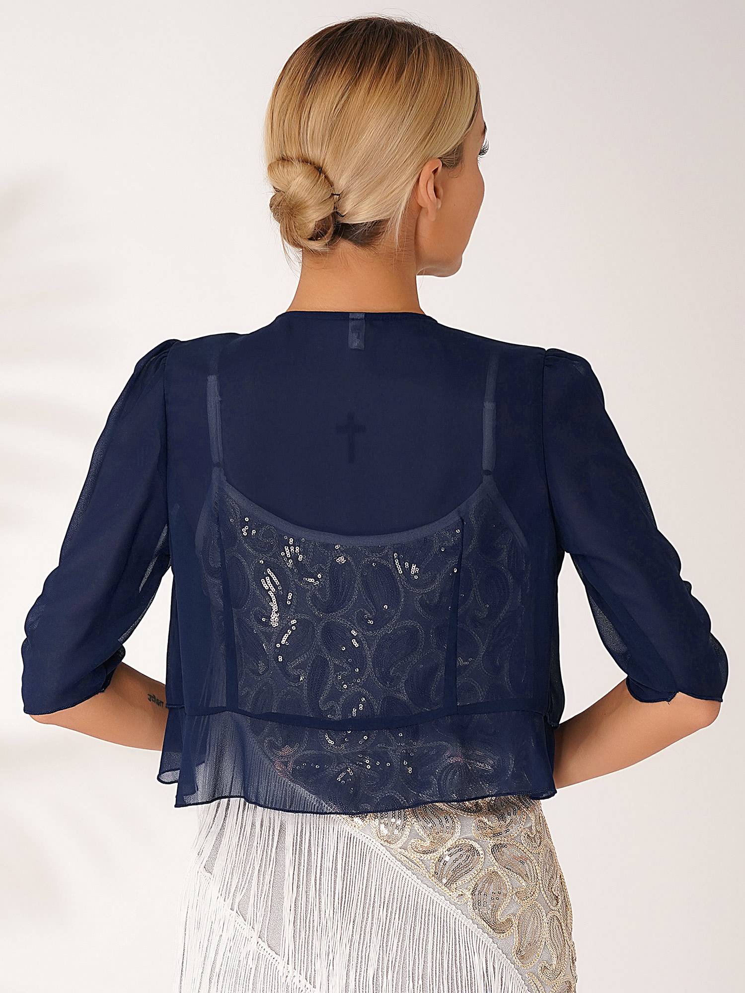 Women Half Sleeve Chiffon Bolero Shawl