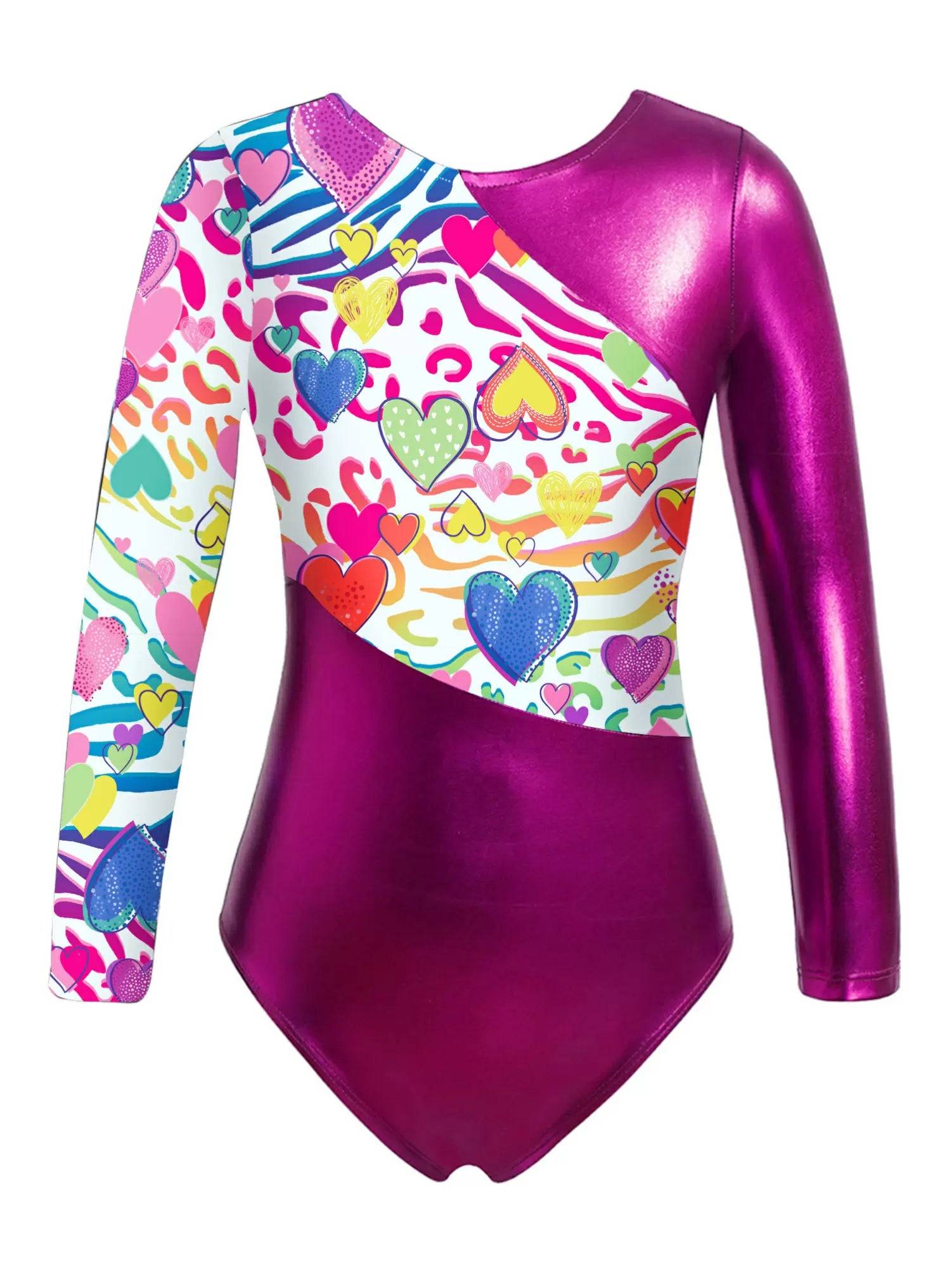 Kids Girls Long Sleeves Leopard Print Gymnastics Leotard