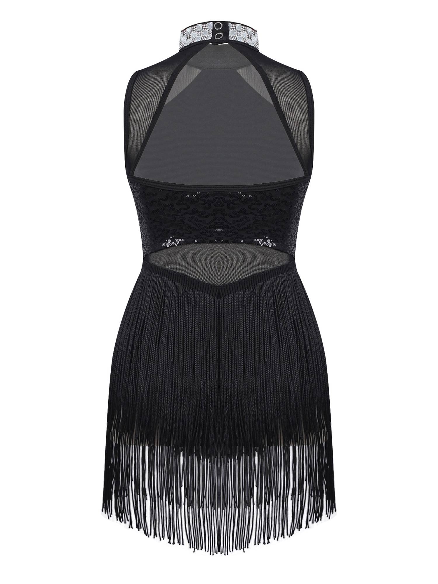 Kids Girls Sequins Mesh Tassel Latin Jazz Dance Leotards