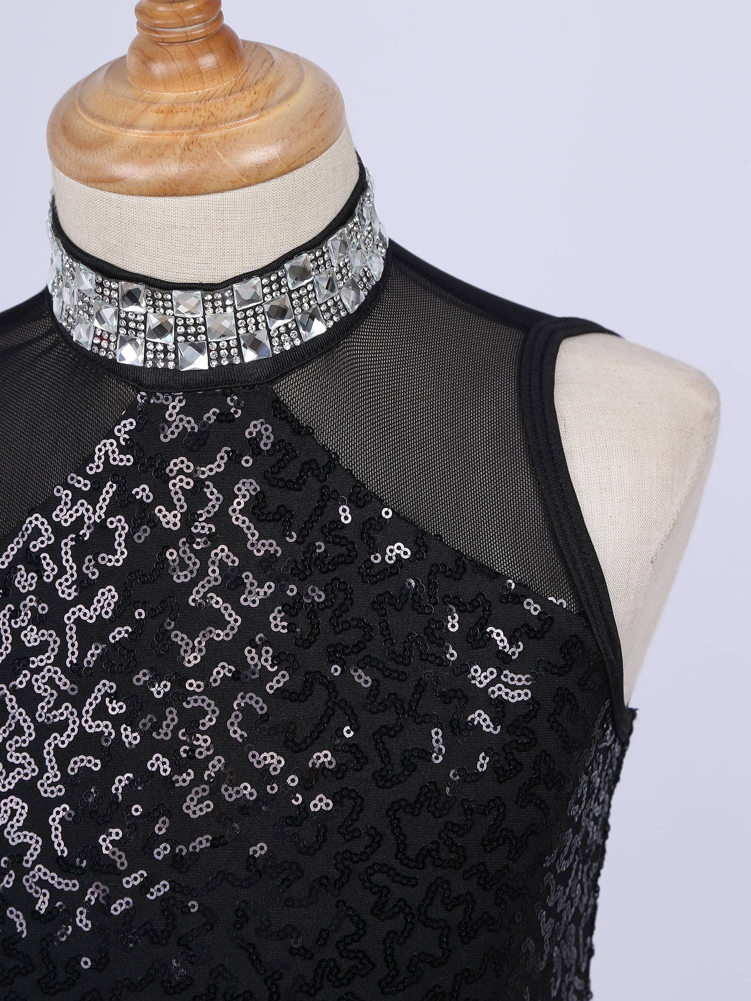 Kids Girls Sequins Mesh Tassel Latin Jazz Dance Leotards
