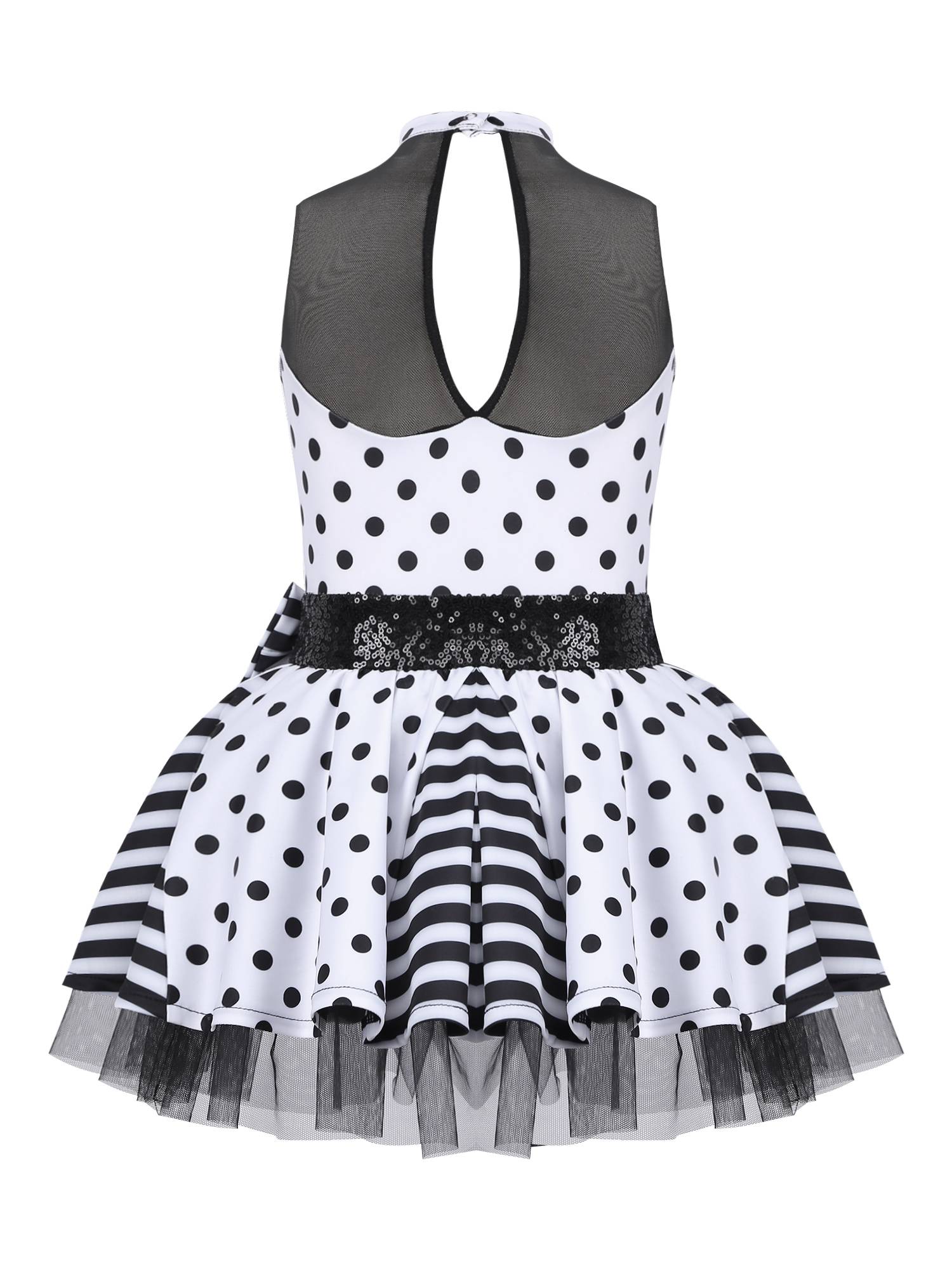 Kids Girls Sleeveless Polka Dots Sequins Bowknot Dance Tutu Dress