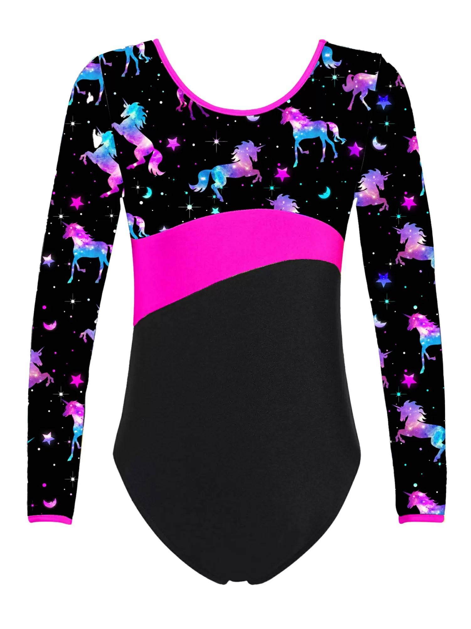 Kids Girls One-piece Long Sleeves Printed Gymnastics Leotard