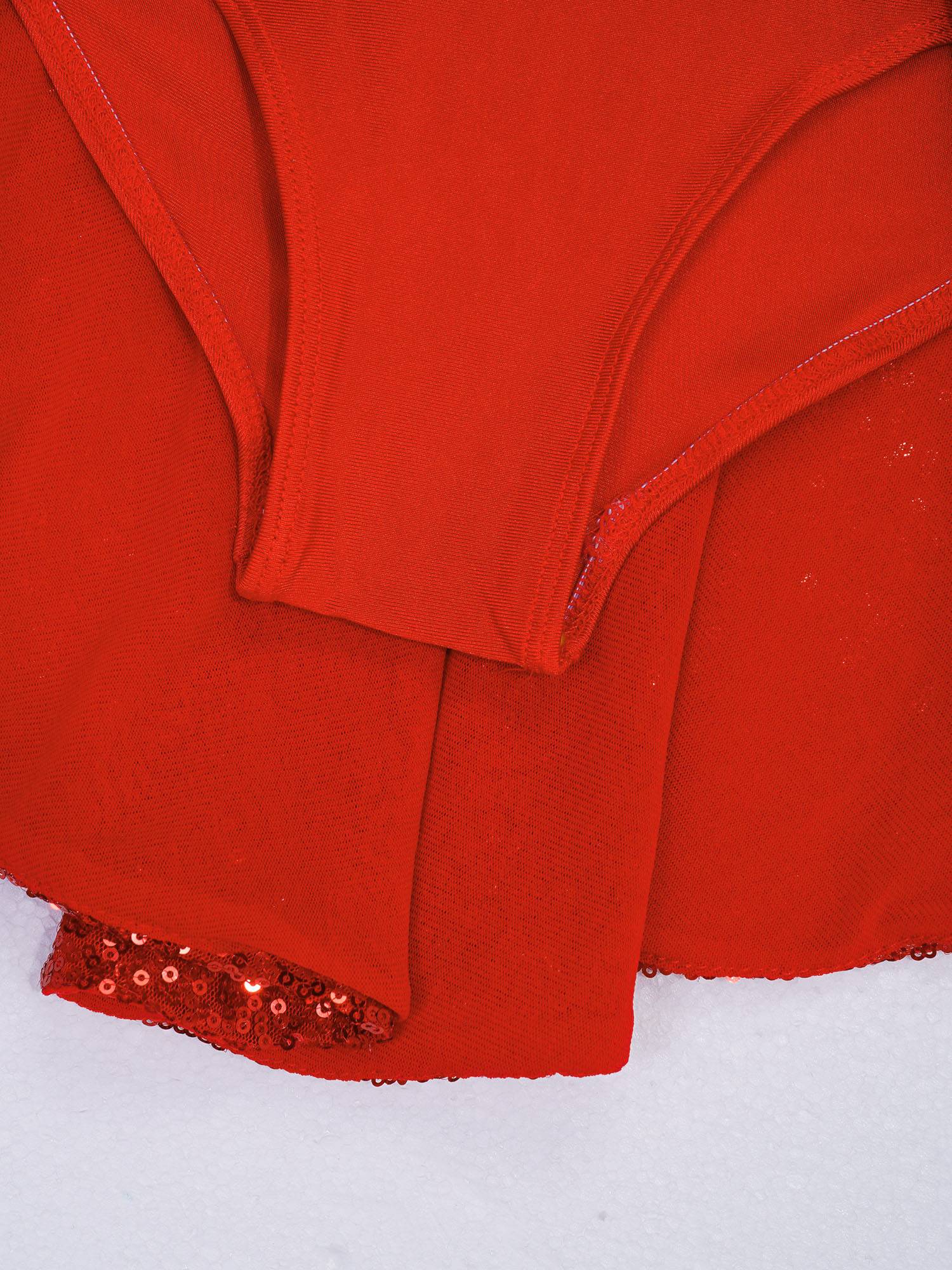 Kids Girls Long Sleeves Sequins Cosplay Leotard