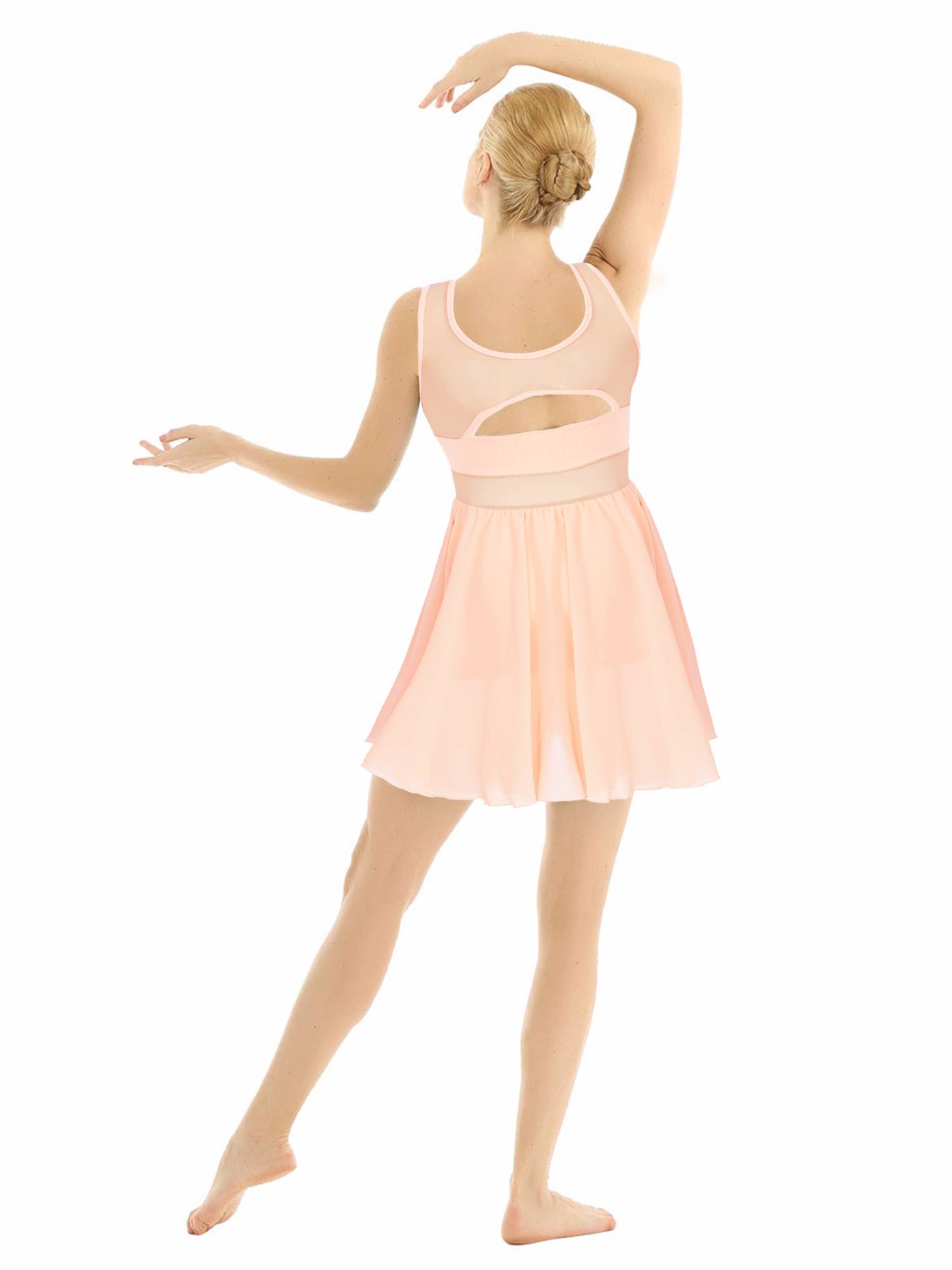 Women Sleeveless Asymmetric Chiffon Lyrical Dance Leotard Dress