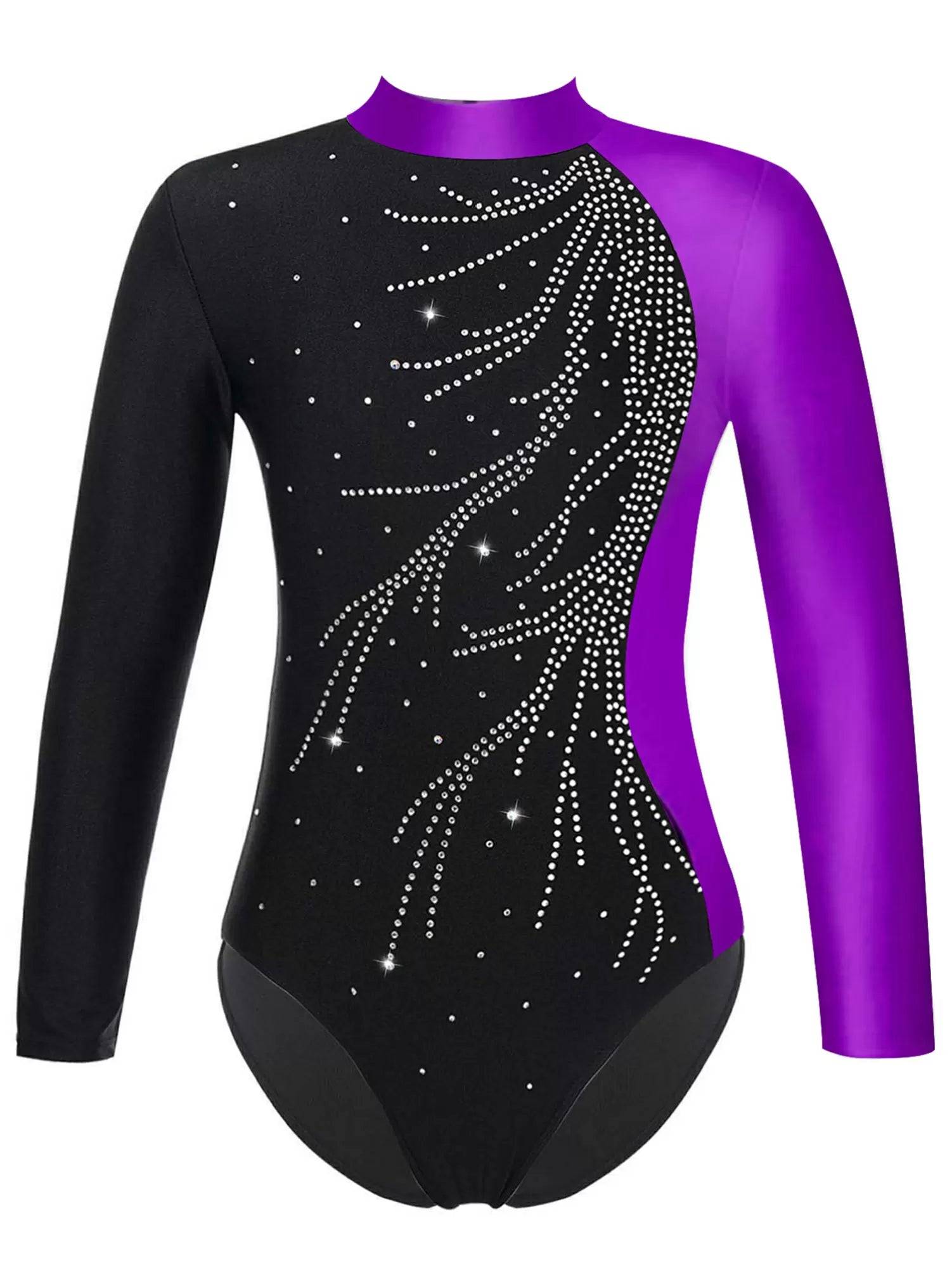 Kids Girls Long Sleeve Keyhole Back Gymnastics Leotard