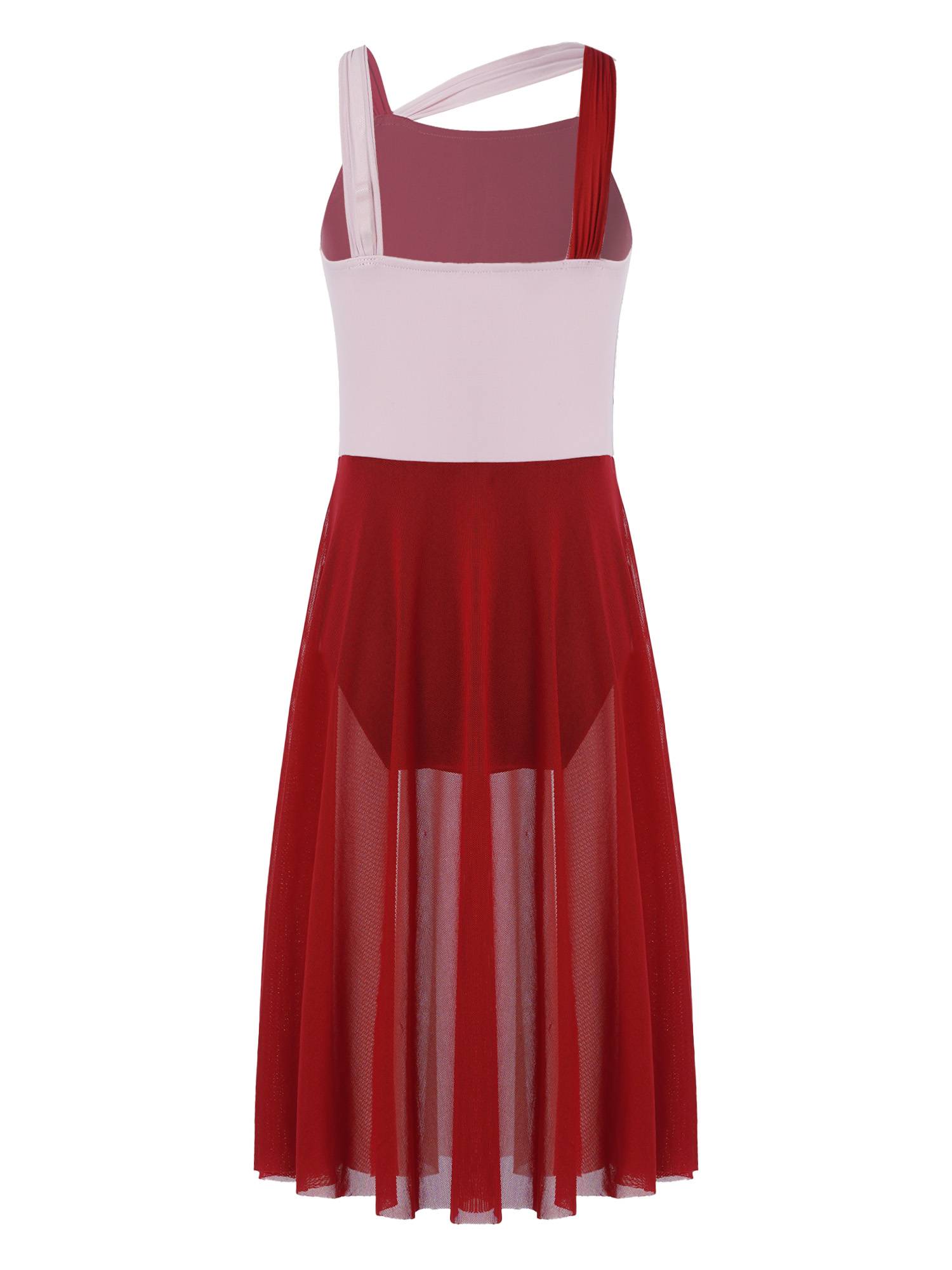 Kids Girls Sleeveless Color Block Lyrical Dance Leotard Dress